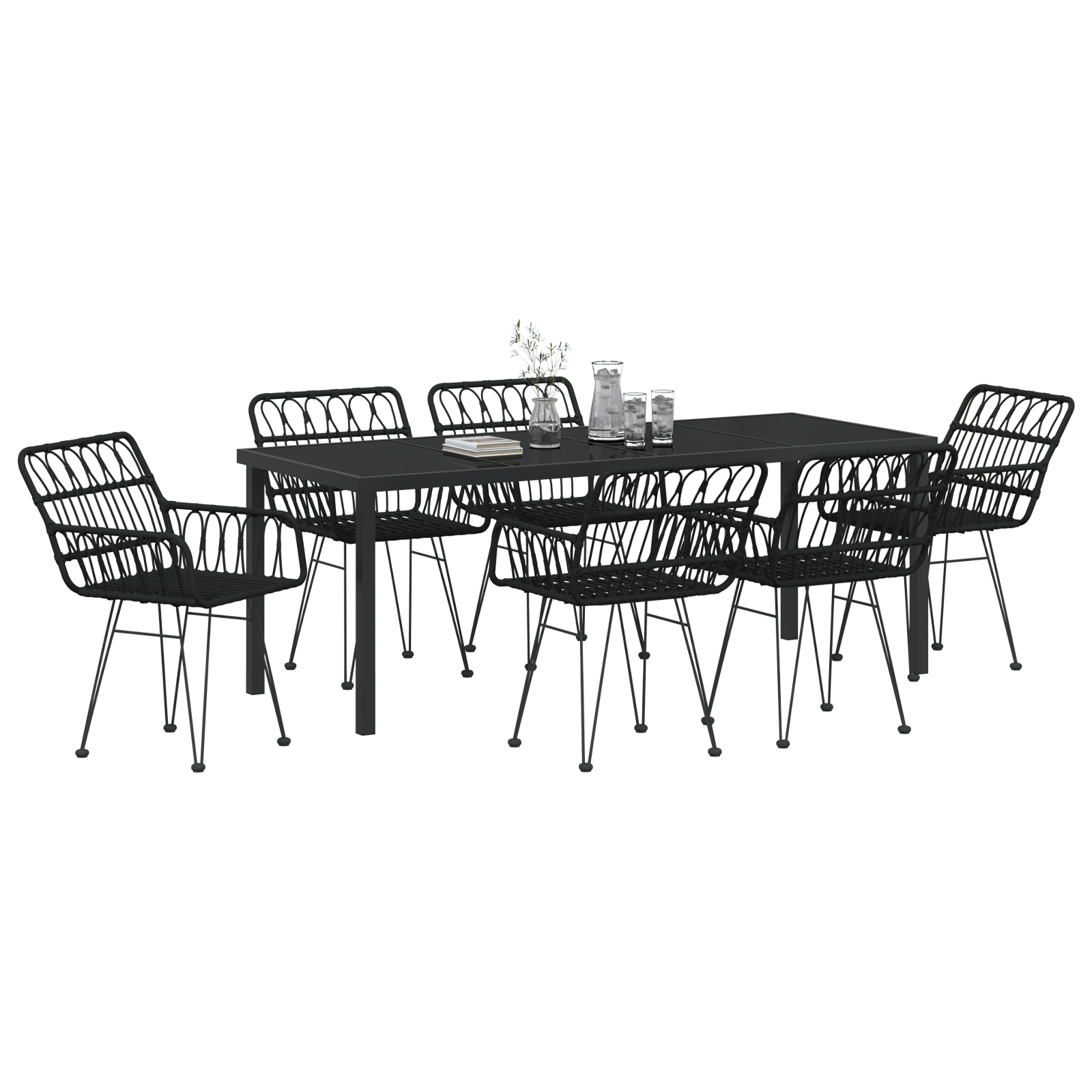 vidaXL 7-delige tuinset met eettafel en stoelen in zwart poly rattan