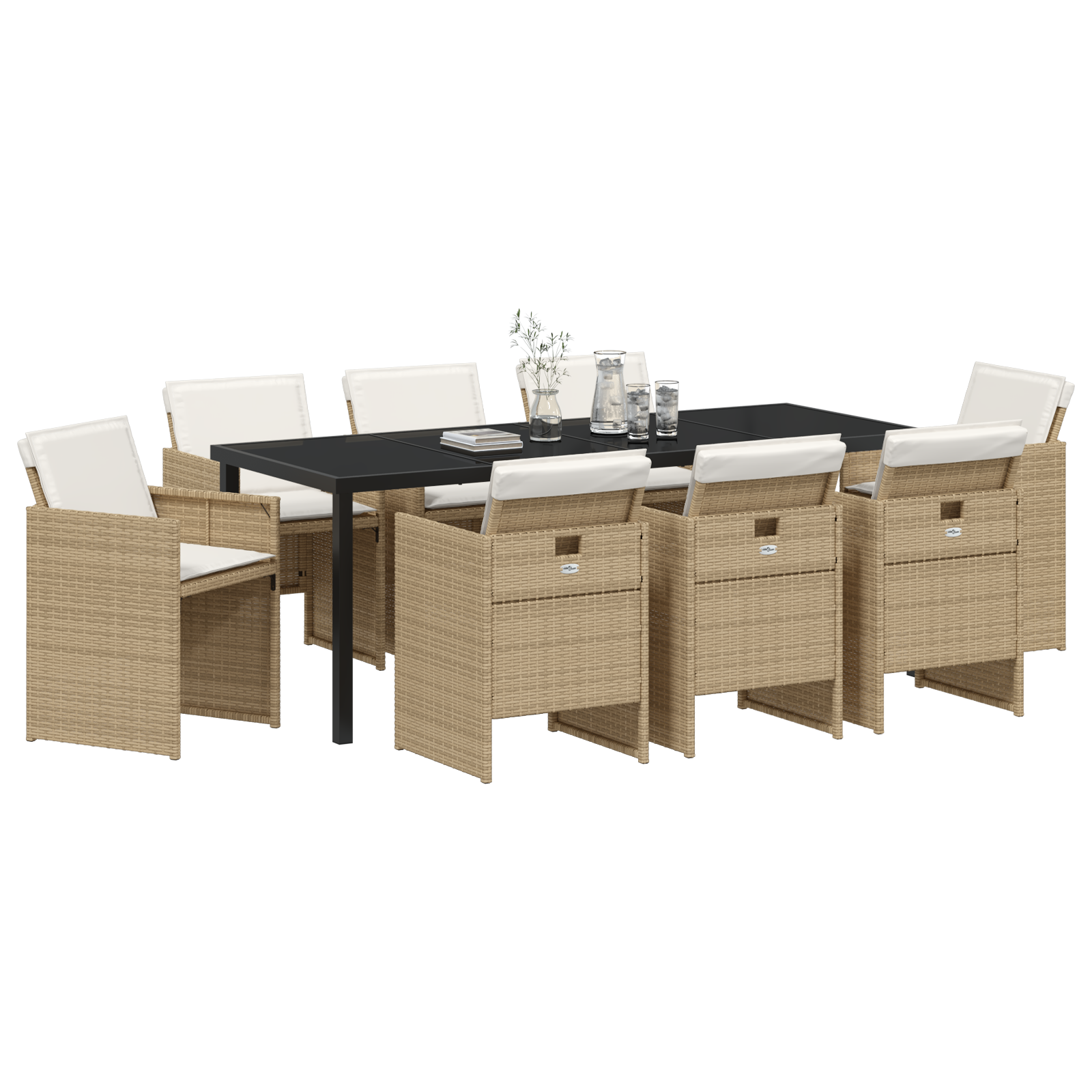 vidaXL 9-delige tuinset met kussens, Beige Poly Rattan