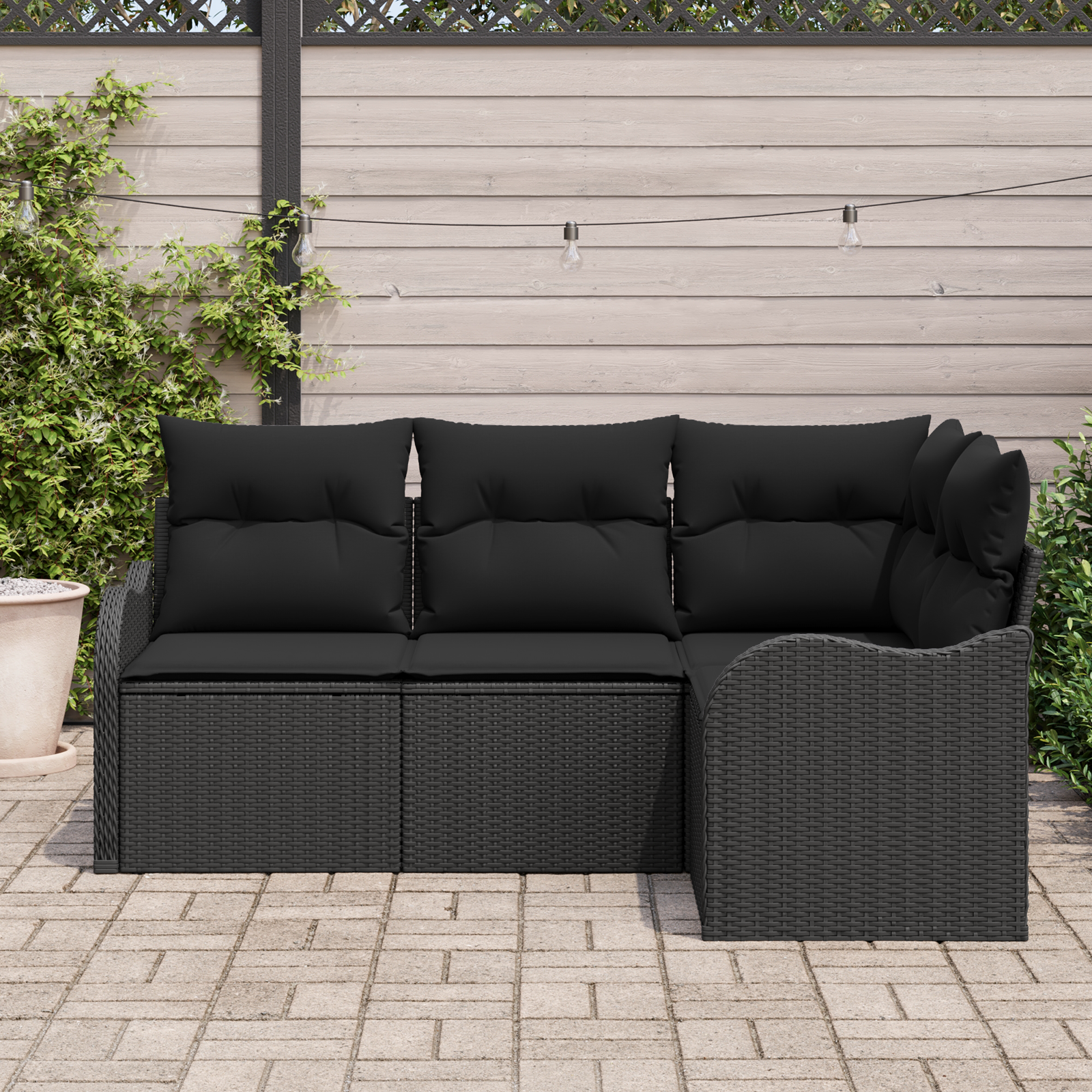 vidaXL 4-delige Tuinbankenset met kussens poly rattan zwart