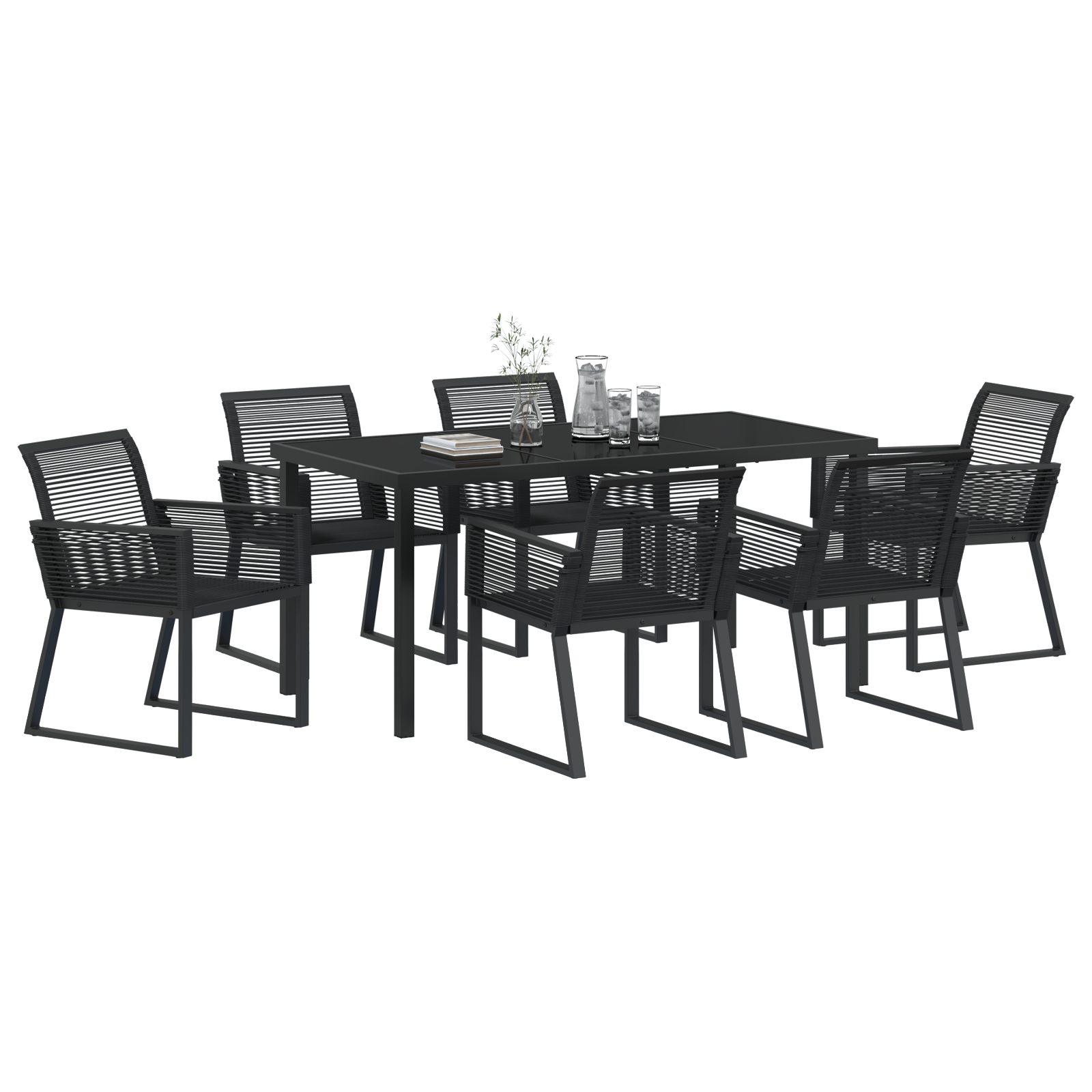 vidaXL 7-delige tuinset Zwart Poly Rattan