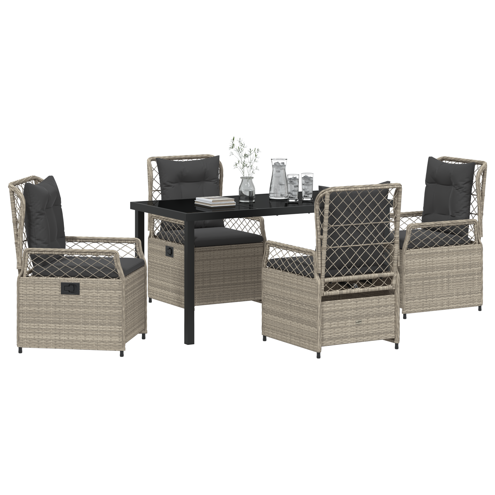 vidaXL 5-delige Tuin Eettafel Set Lichtgrijs Poly Rattan