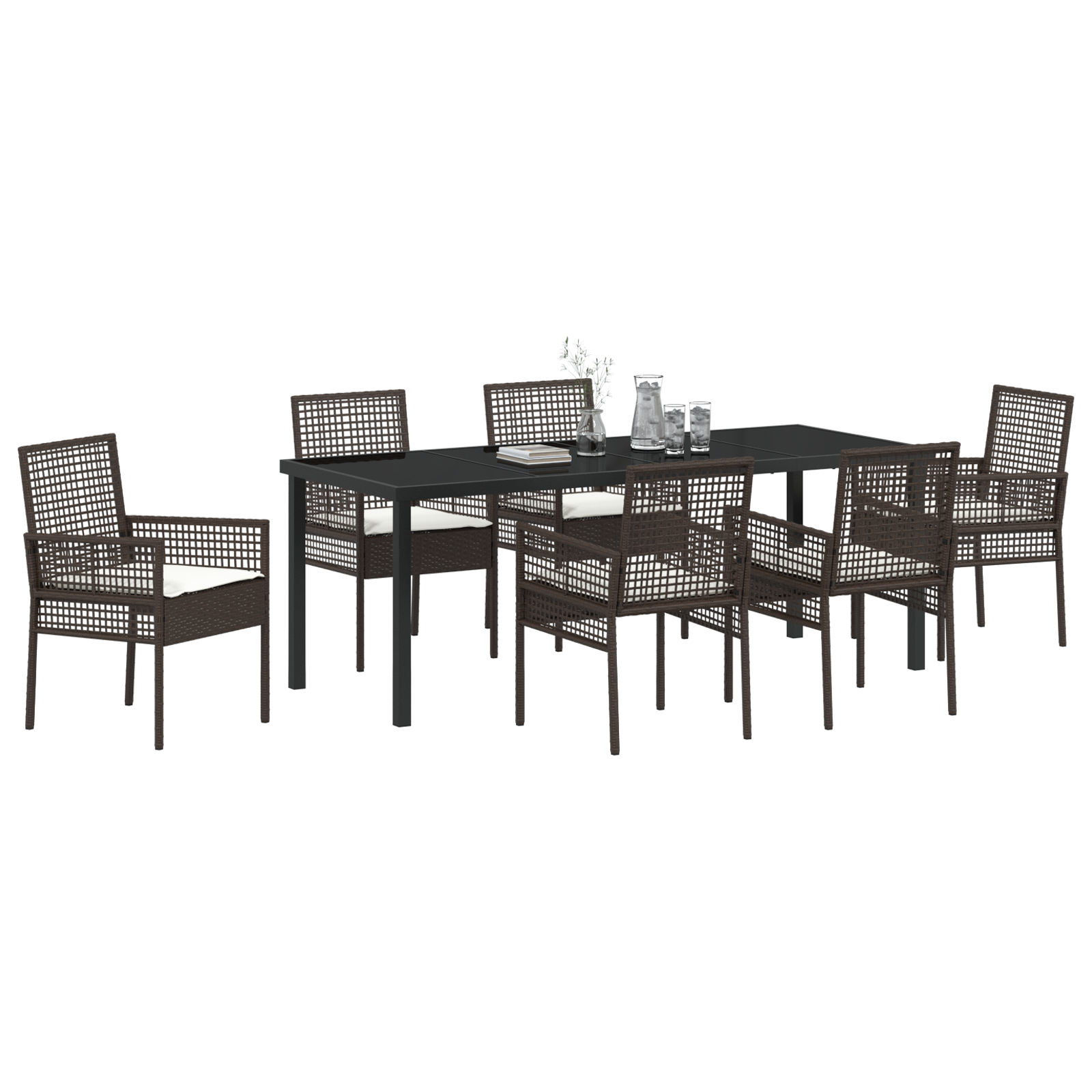 vidaXL 7-delige tuinset met kussens bruin poly rattan