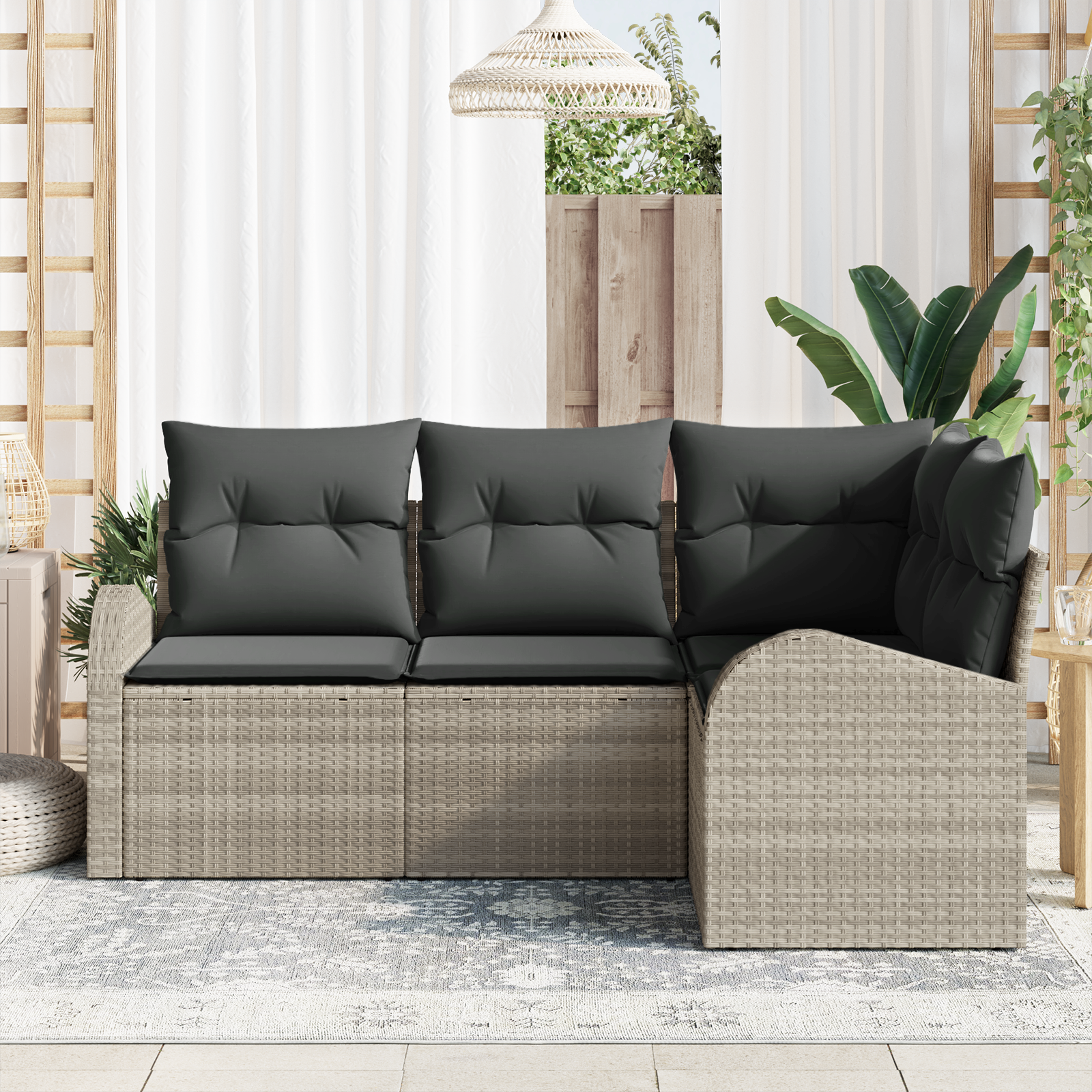 vidaXL 4-delige tuinset met kussens lichtgrijs poly rattan