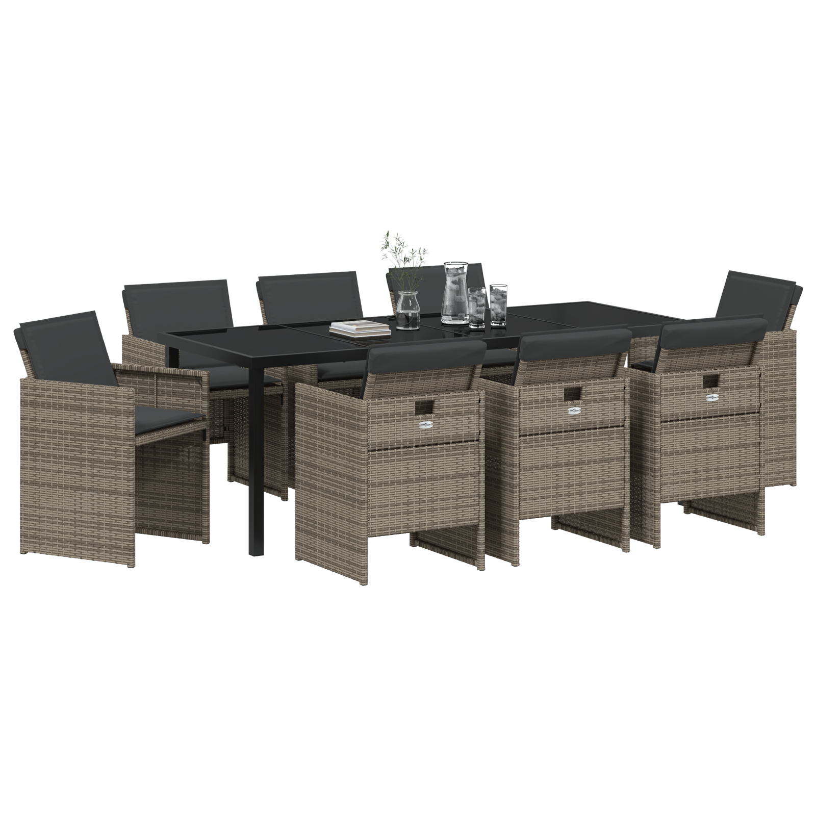 vidaXL 9-delige tuinset met kussens in grijs poly rattan