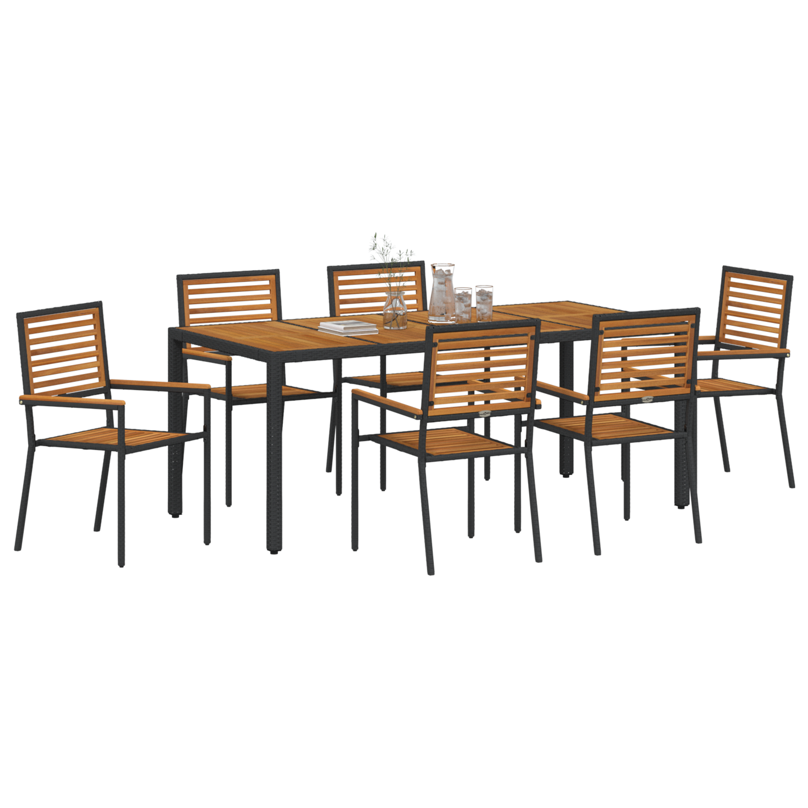 vidaXL 7-delige tuinset zwart poly rattan acaciahout