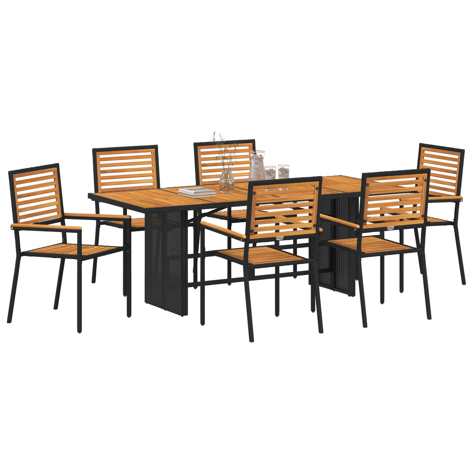 vidaXL 7-delige tuinset Zwart Poly Rattan Acacia