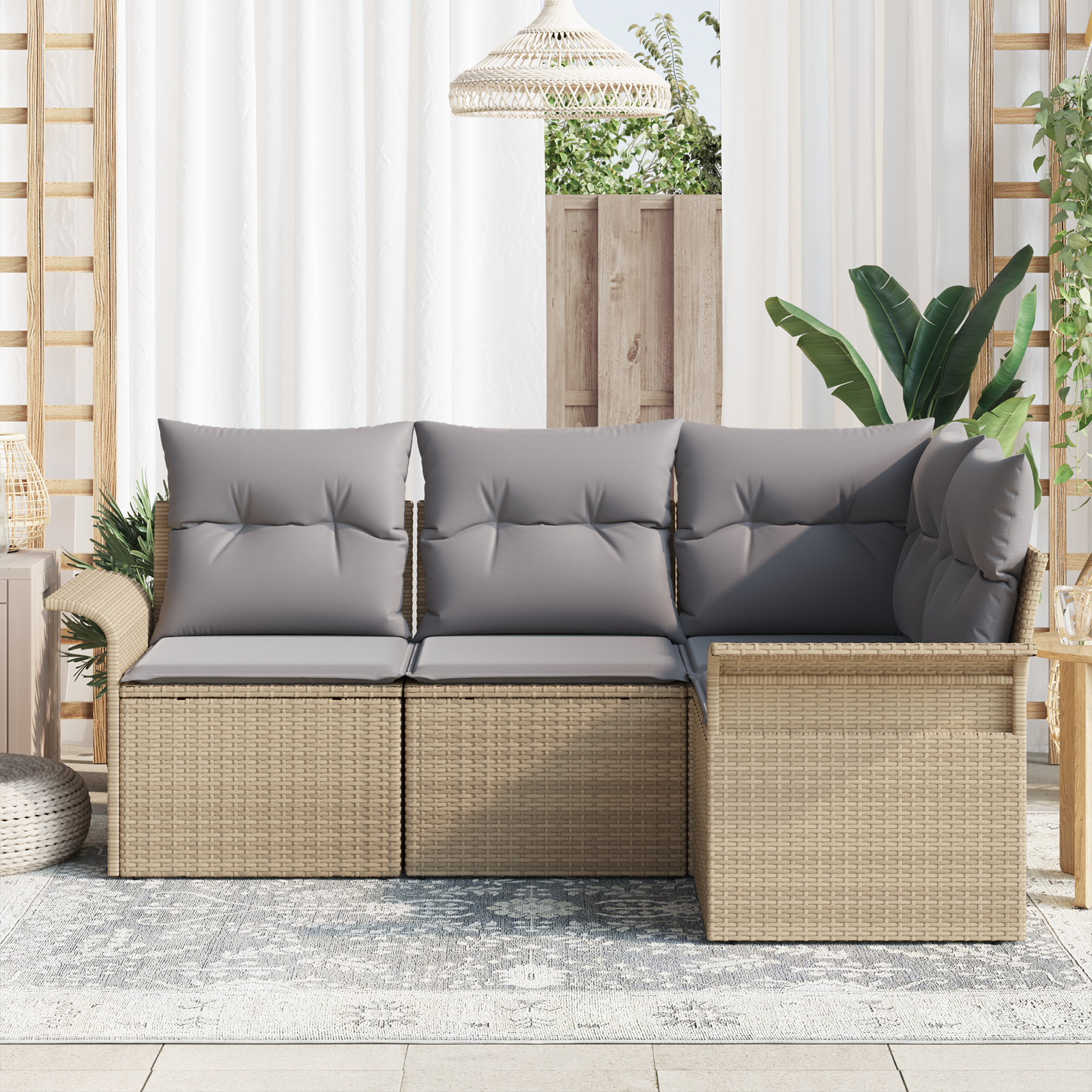 vidaXL 4-delige tuinset met kussens in beige poly rattan