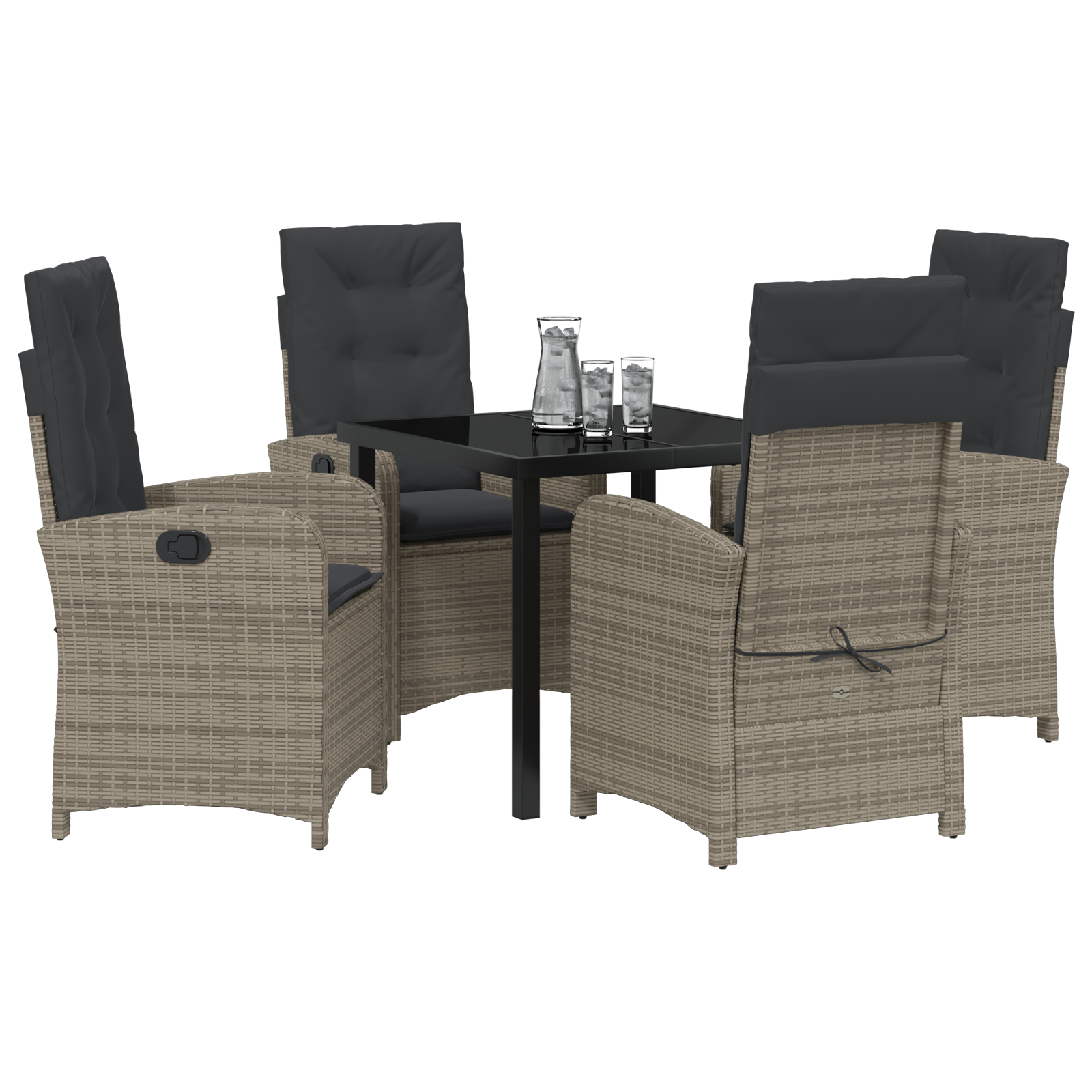 vidaXL 5-delige tuinset met kussens grijs poly rattan