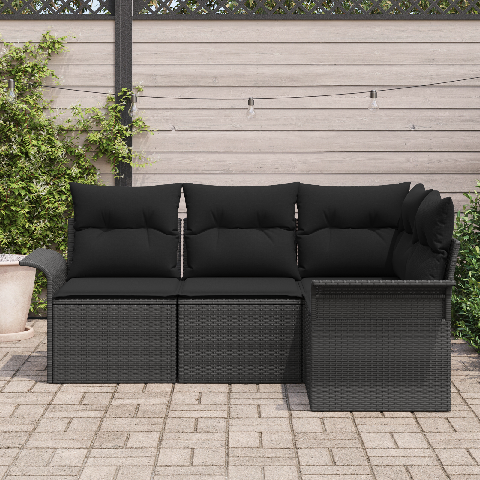vidaXL 4-delige tuinset met kussens - zwart poly rattan