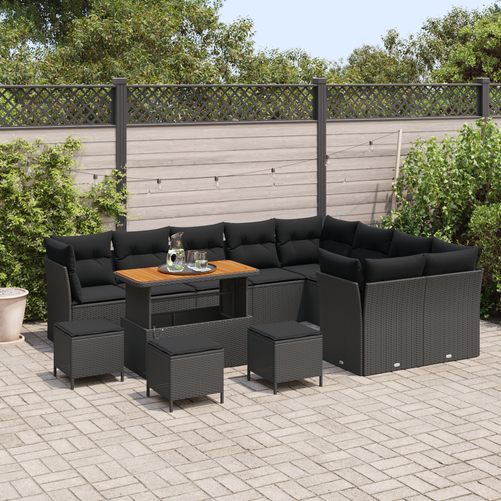 vidaXL 13-delige Tuinbankenset met kussens poly rattan acacia zwart