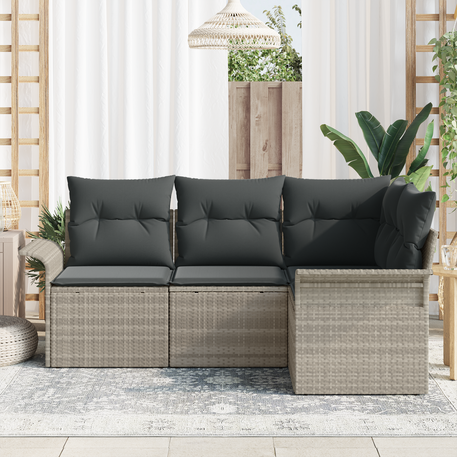 vidaXL 4-delige tuinsofa set met kussens lichtgrijs poly rattan