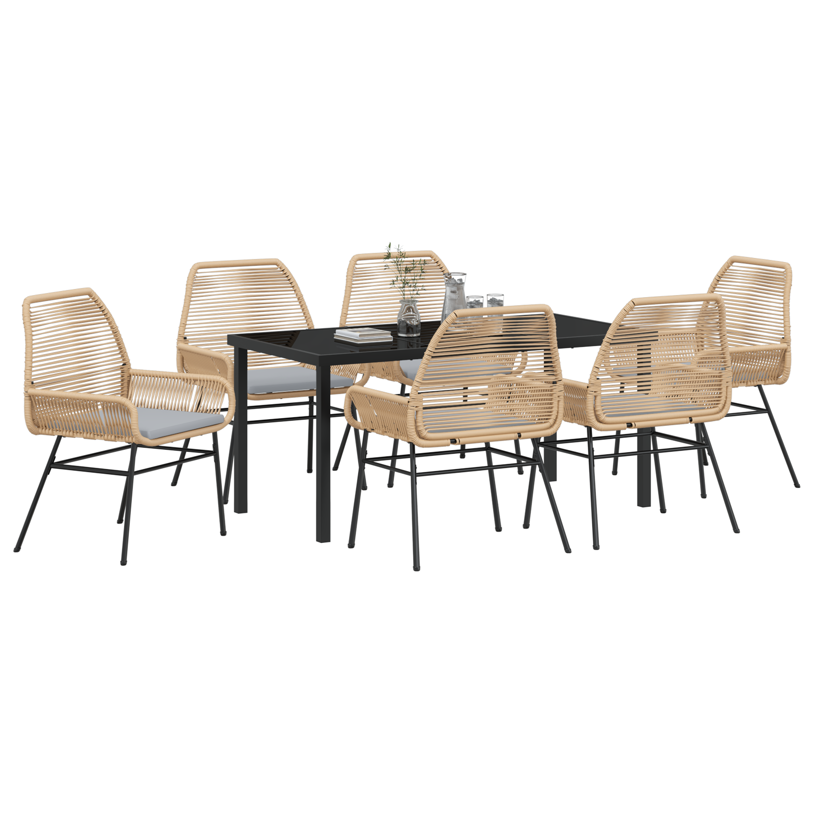 vidaXL 7-delige tuinset met kussens bruin poly rattan