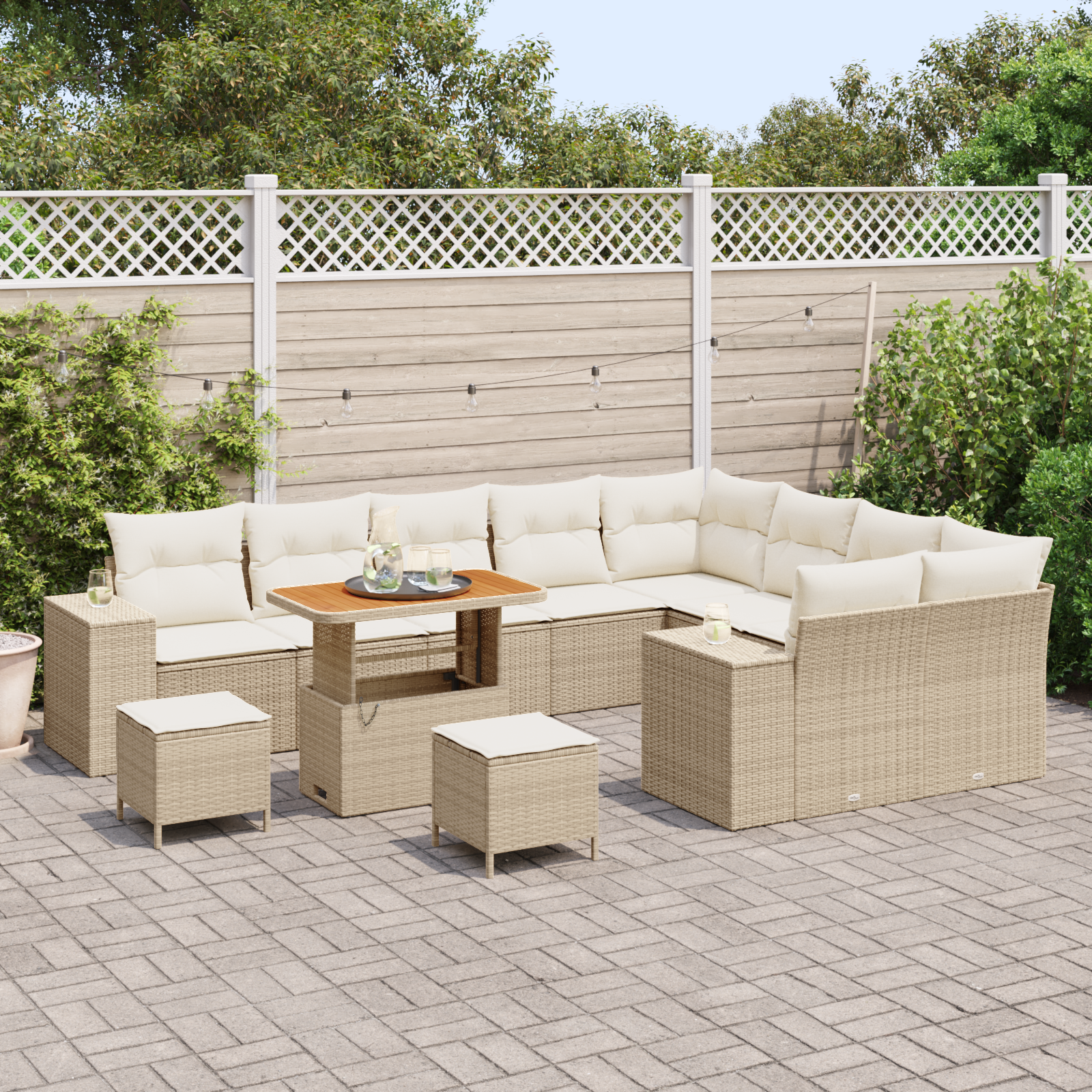 vidaXL 12-delige tuinset met kussens in beige, van poly rattan en acacia