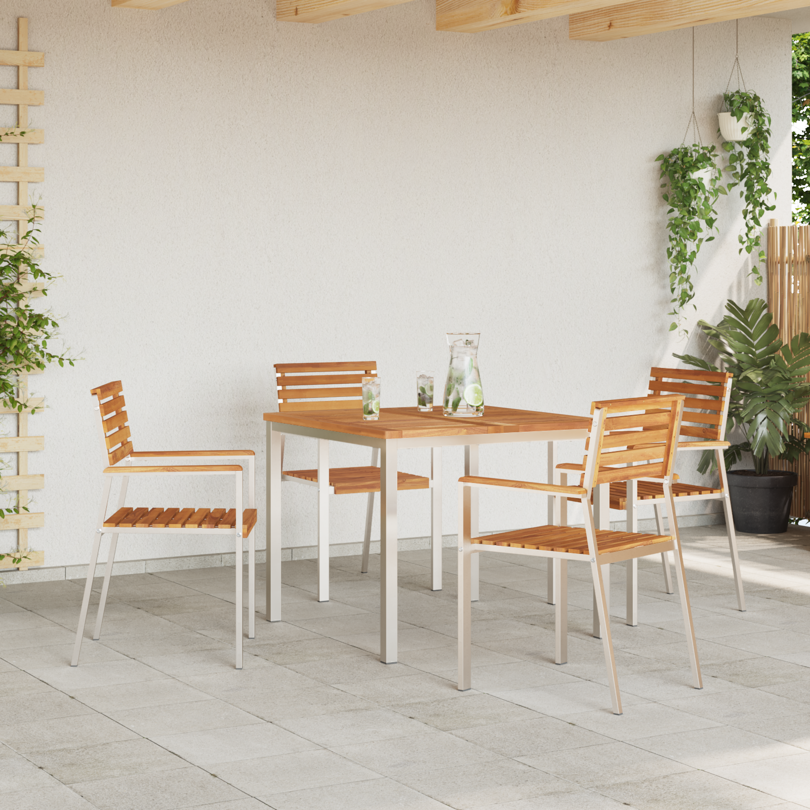 vidaXL Stapelbare Tuinstoelen 4 st. Solid Hout Teak en RVS
