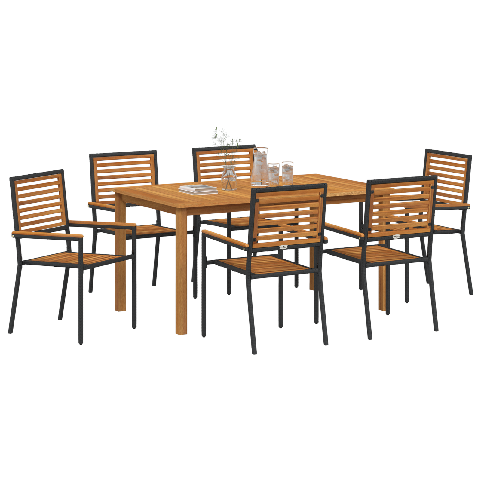 vidaXL 7-delige Tuinset Zwart Poly Rattan Acaciahout