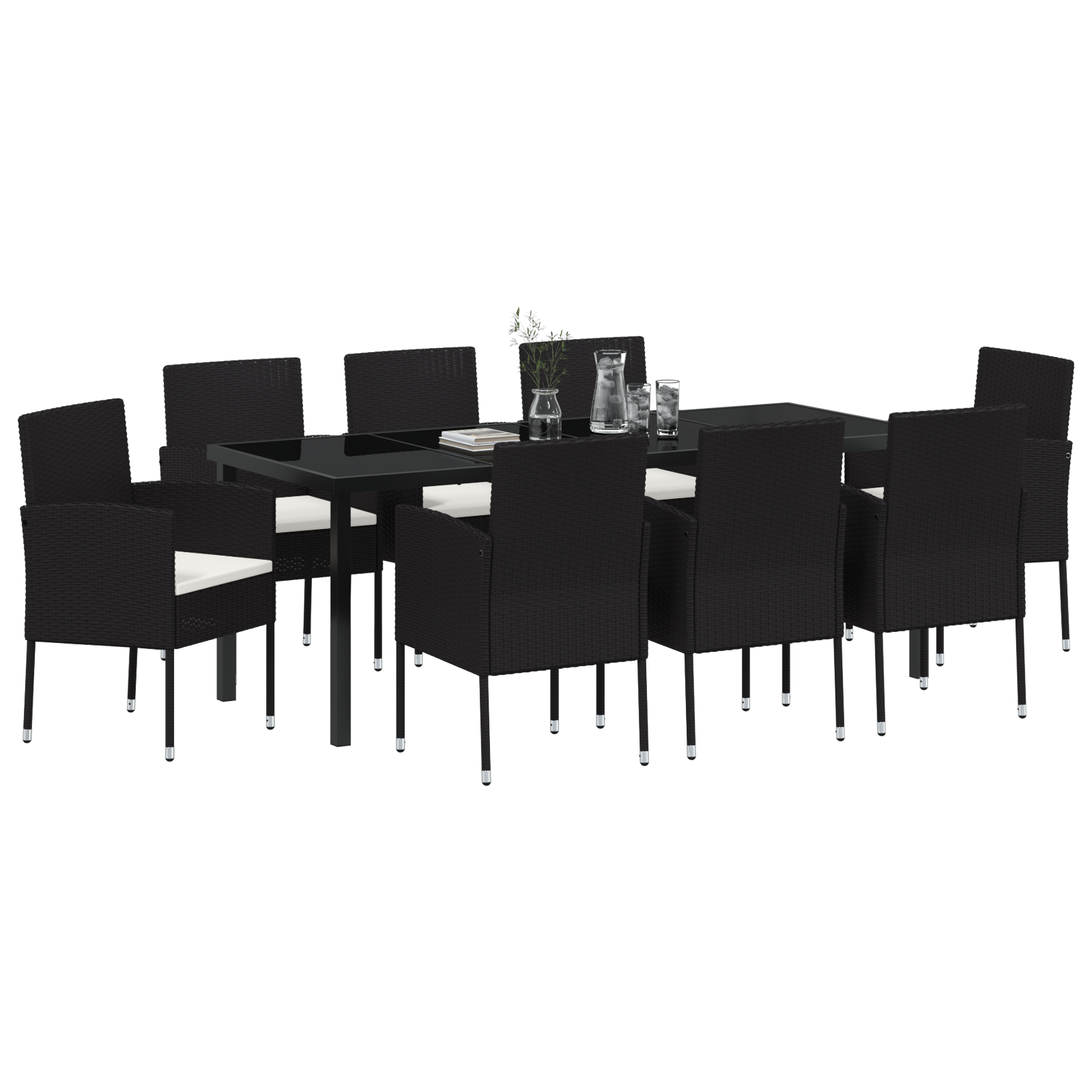 vidaXL 9-delige tuinset met kussens in zwart poly rattan