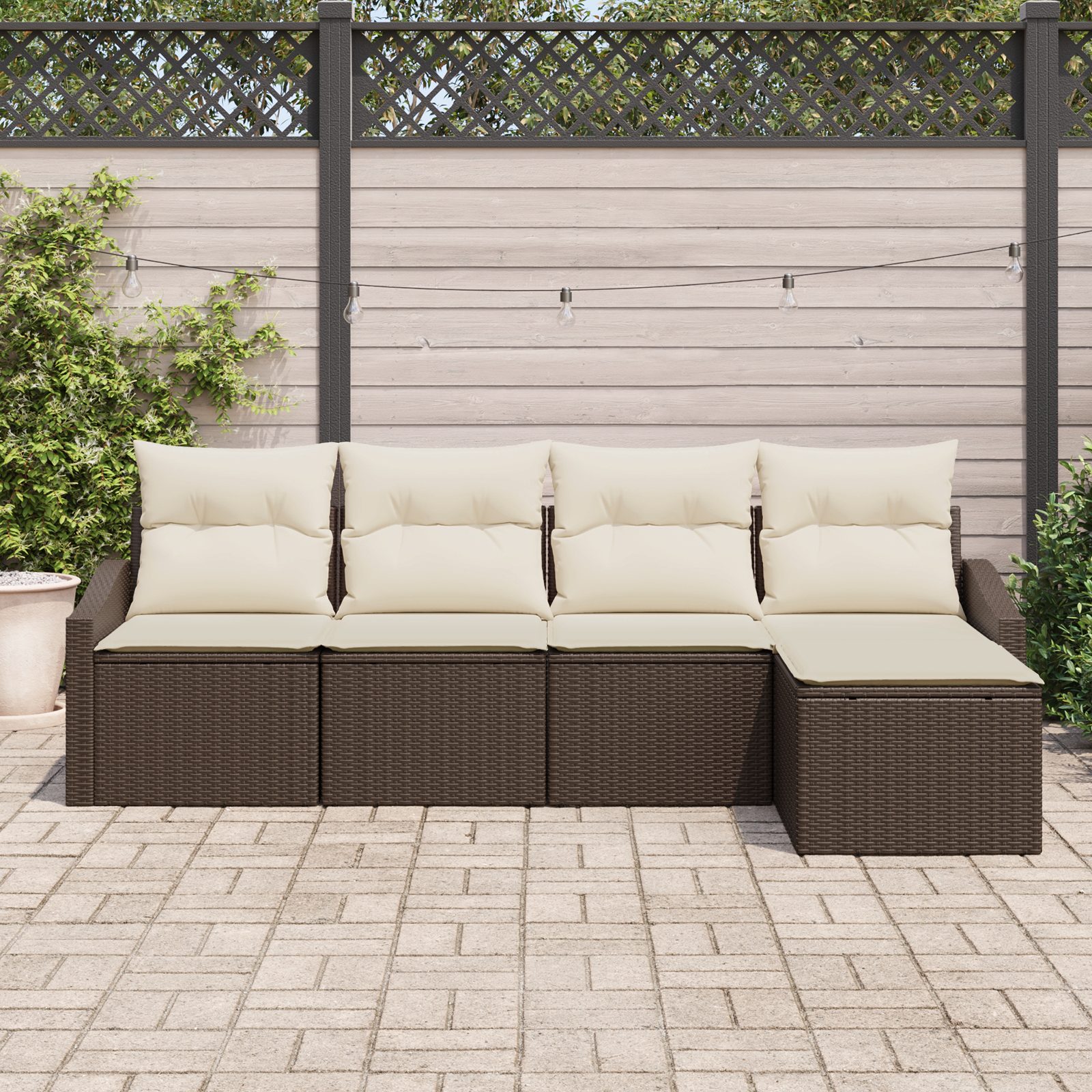 vidaXL 5-delige Tuinbankenset met kussens poly rattan bruin