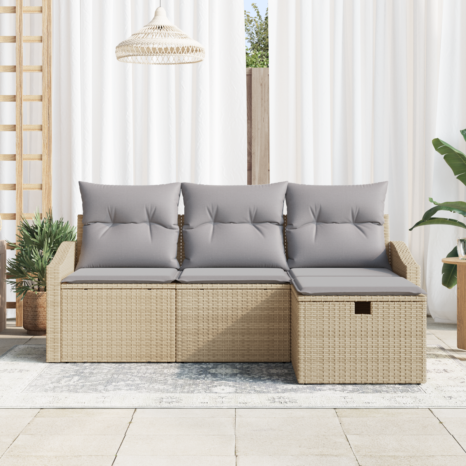 vidaXL 4-delige Tuinbankenset met kussens poly rattan beige