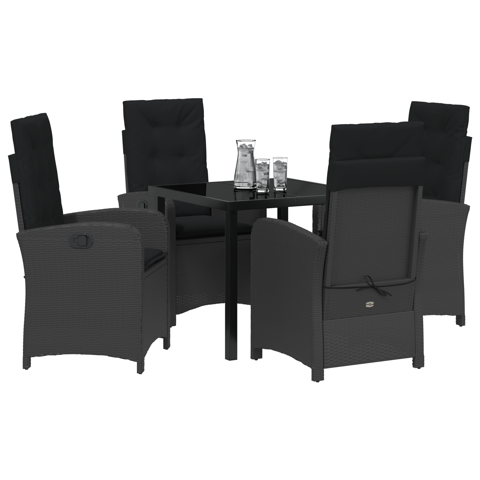 vidaXL 5-delige tuinset met kussens zwart poly rattan