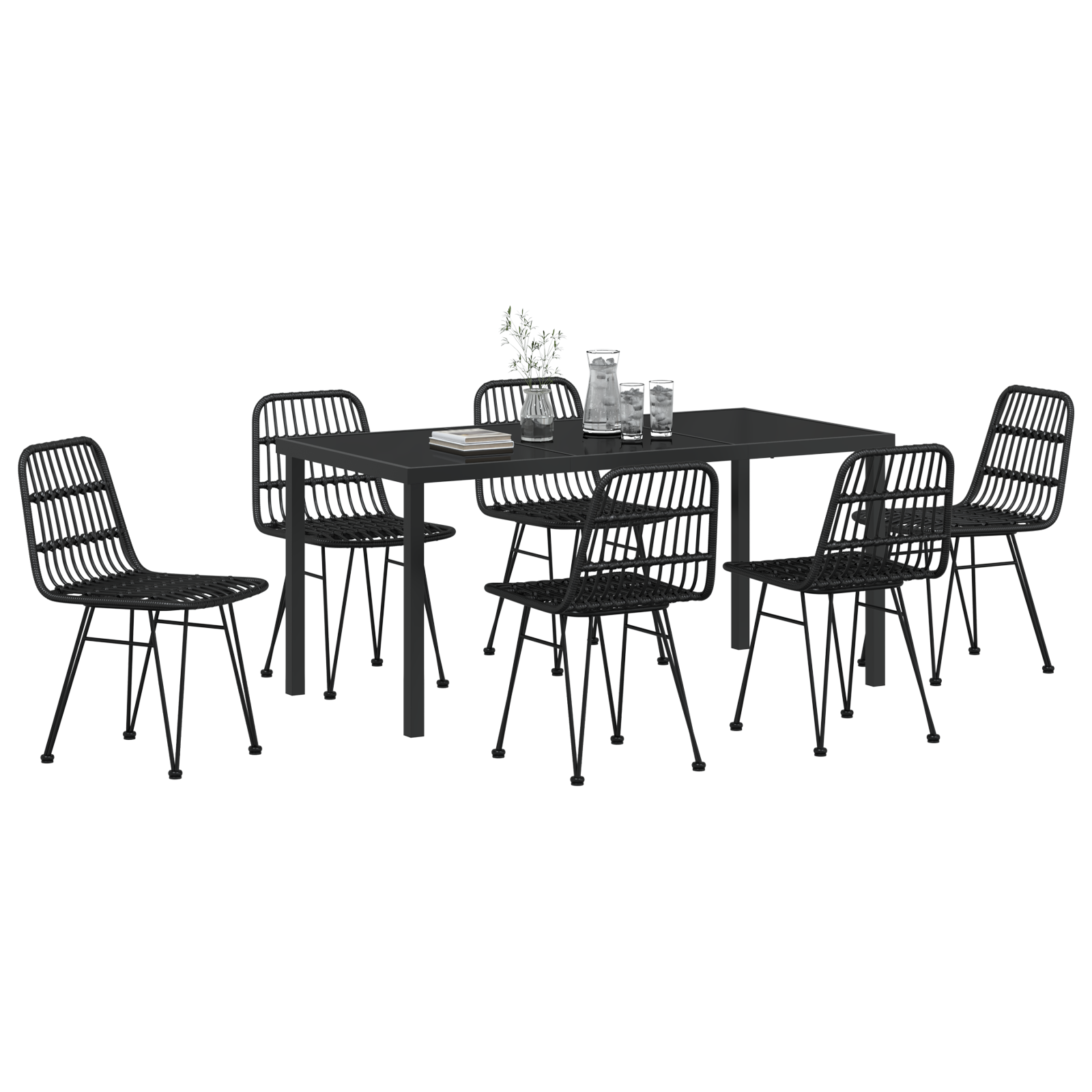 vidaXL 7-delige Tuinset Zwart Poly Rattan