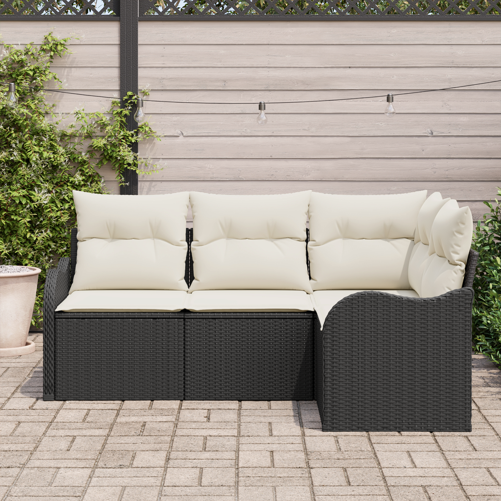 vidaXL 4-delige Tuinbankenset met kussens poly rattan zwart