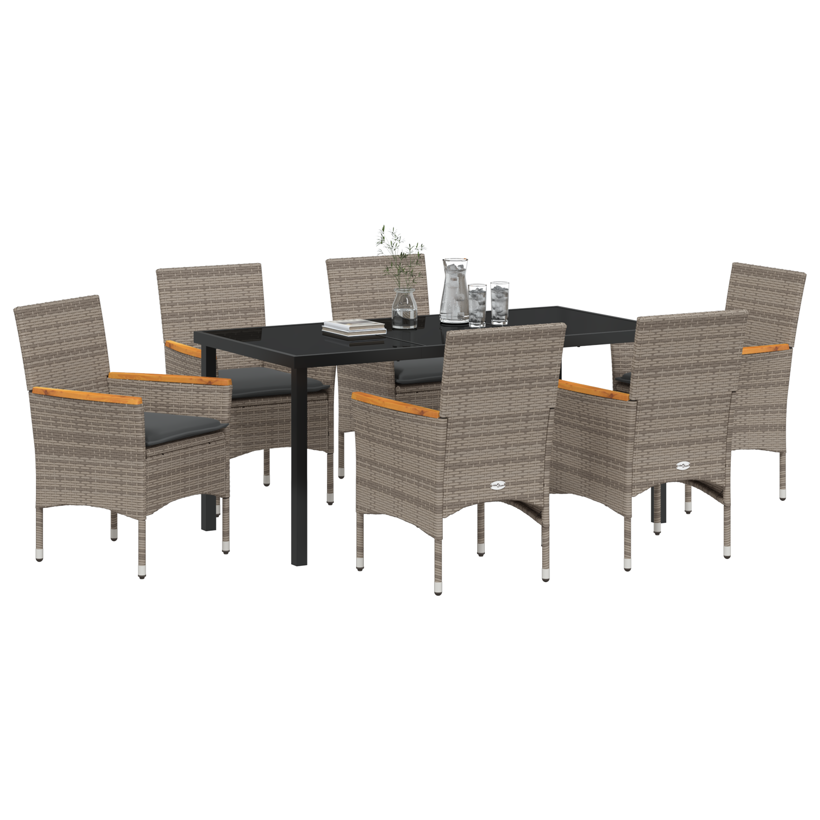 vidaXL 7-delige tuinset met kussens - Grijs Poly Rattan
