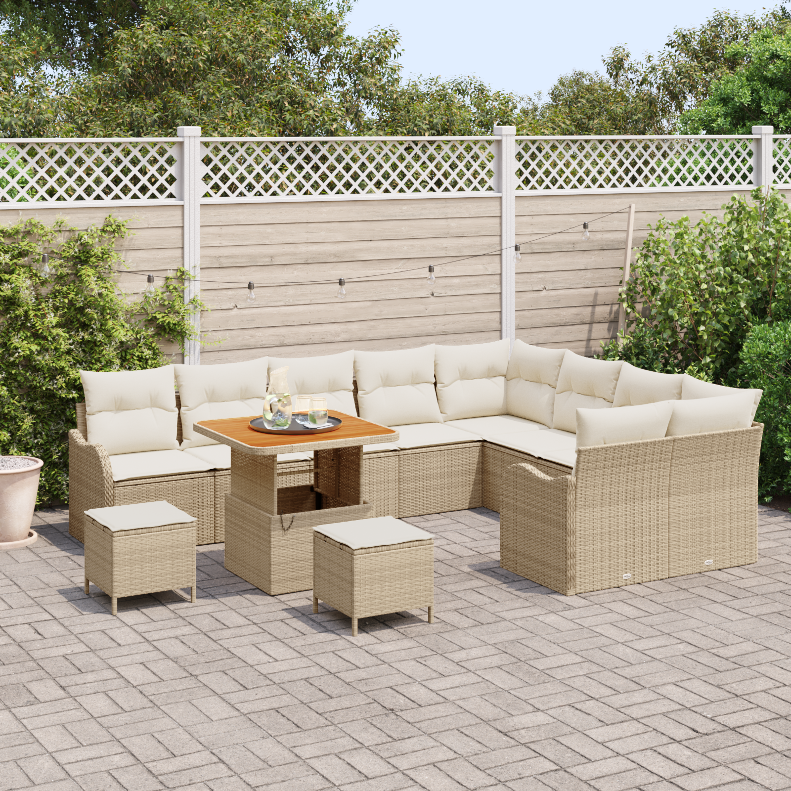 vidaXL 12-delige Tuinbankenset met kussens poly rattan acacia beige