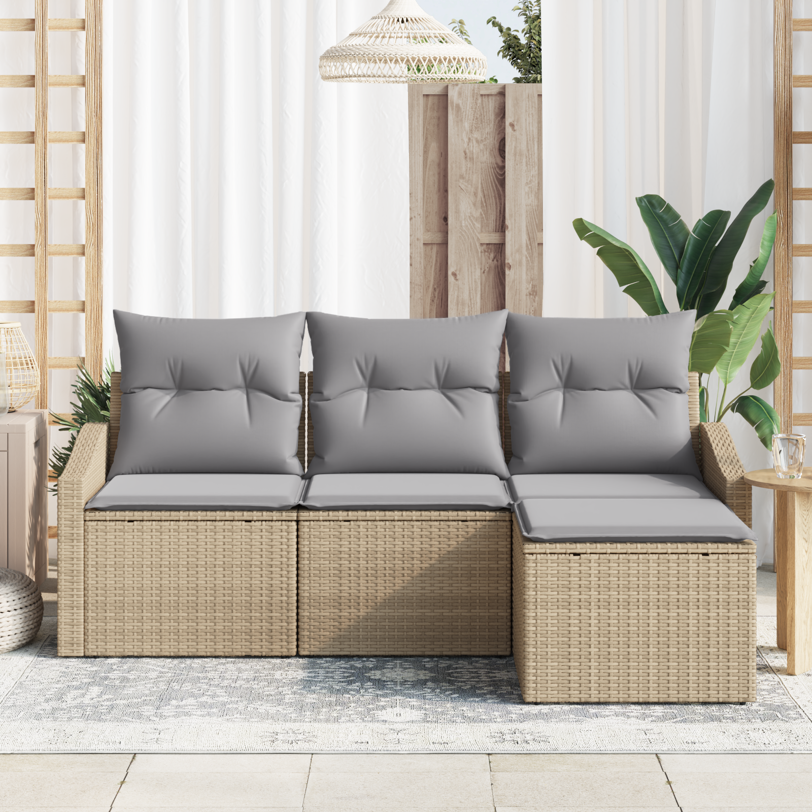 vidaXL 4-delig tuinbankstel met kussens in beige poly rattan