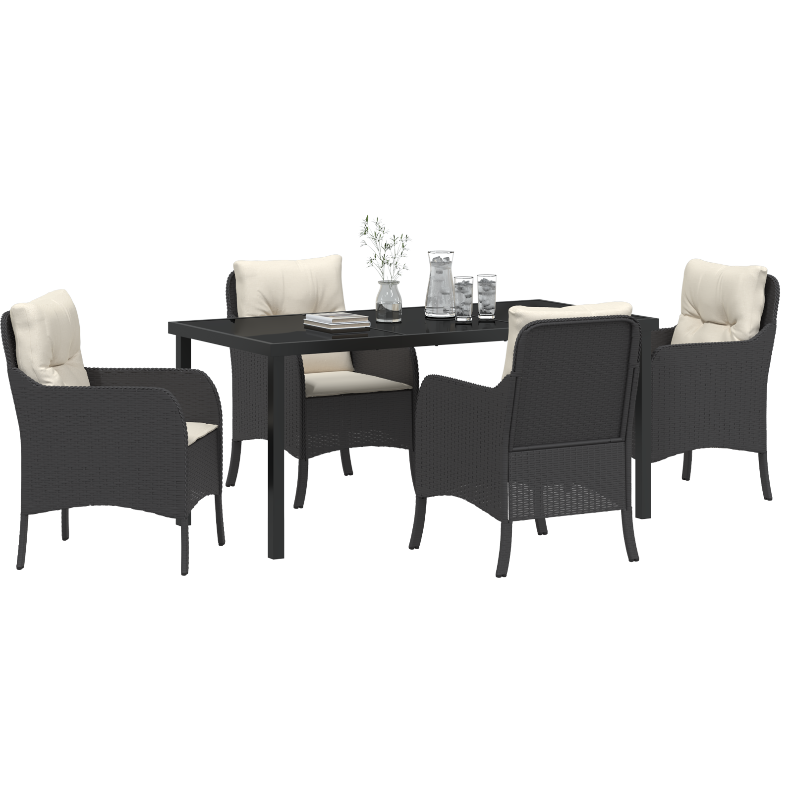 vidaXL 5-delige tuinset met kussens zwart poly rattan