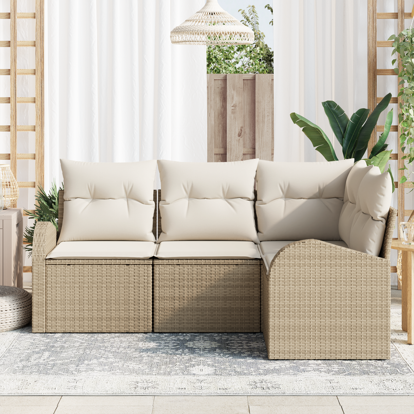 vidaXL 4-delige Tuinbank Set met Kussens Beige Poly Rattan