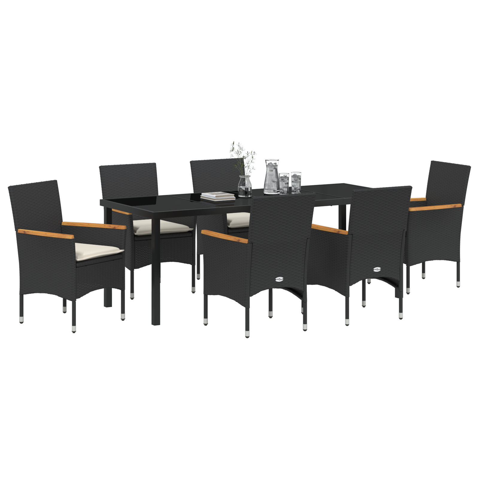vidaXL 7-delige ligbed en tafel set met kussens zwart poly rattan