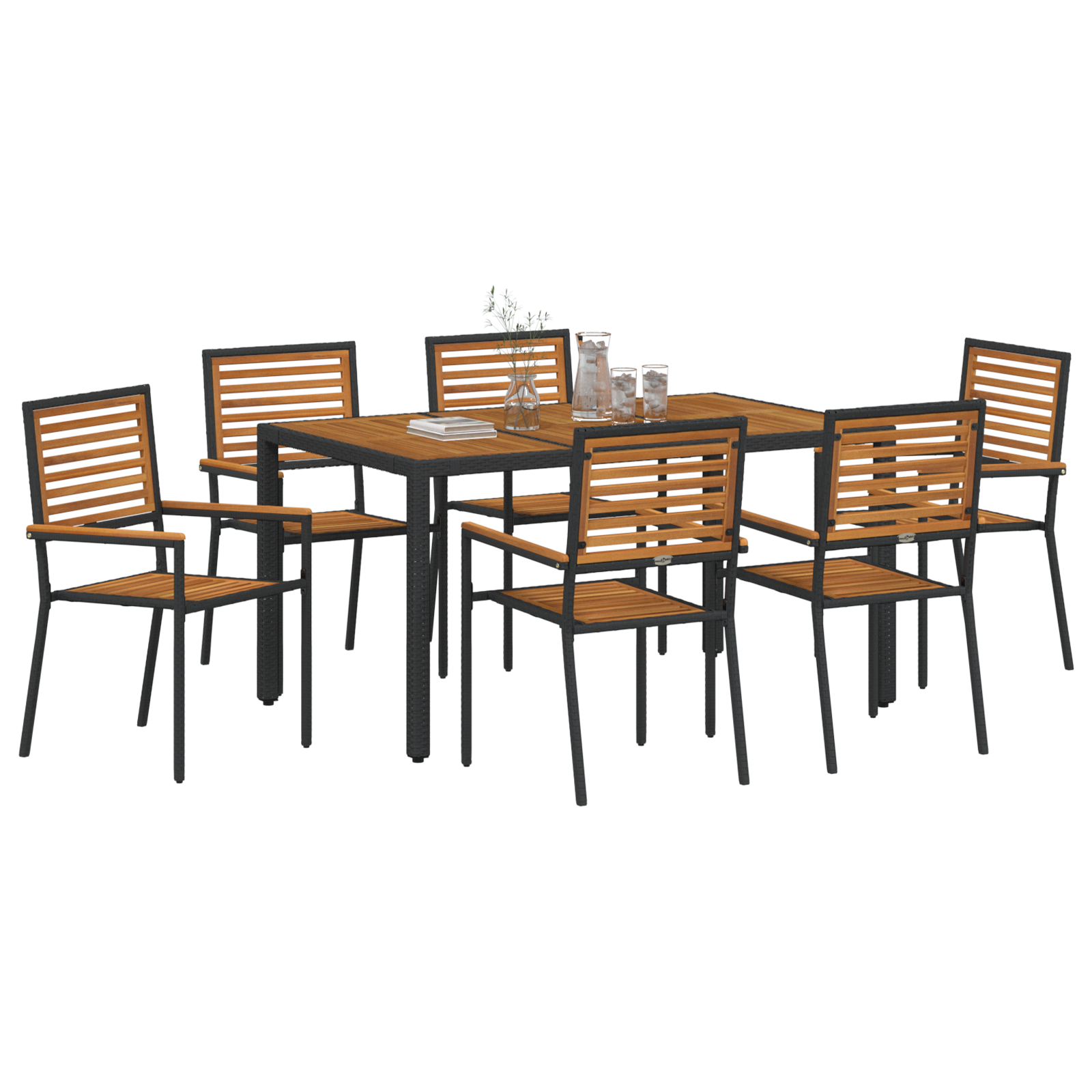 vidaXL 7-delige tuinset zwart poly rattan acacia