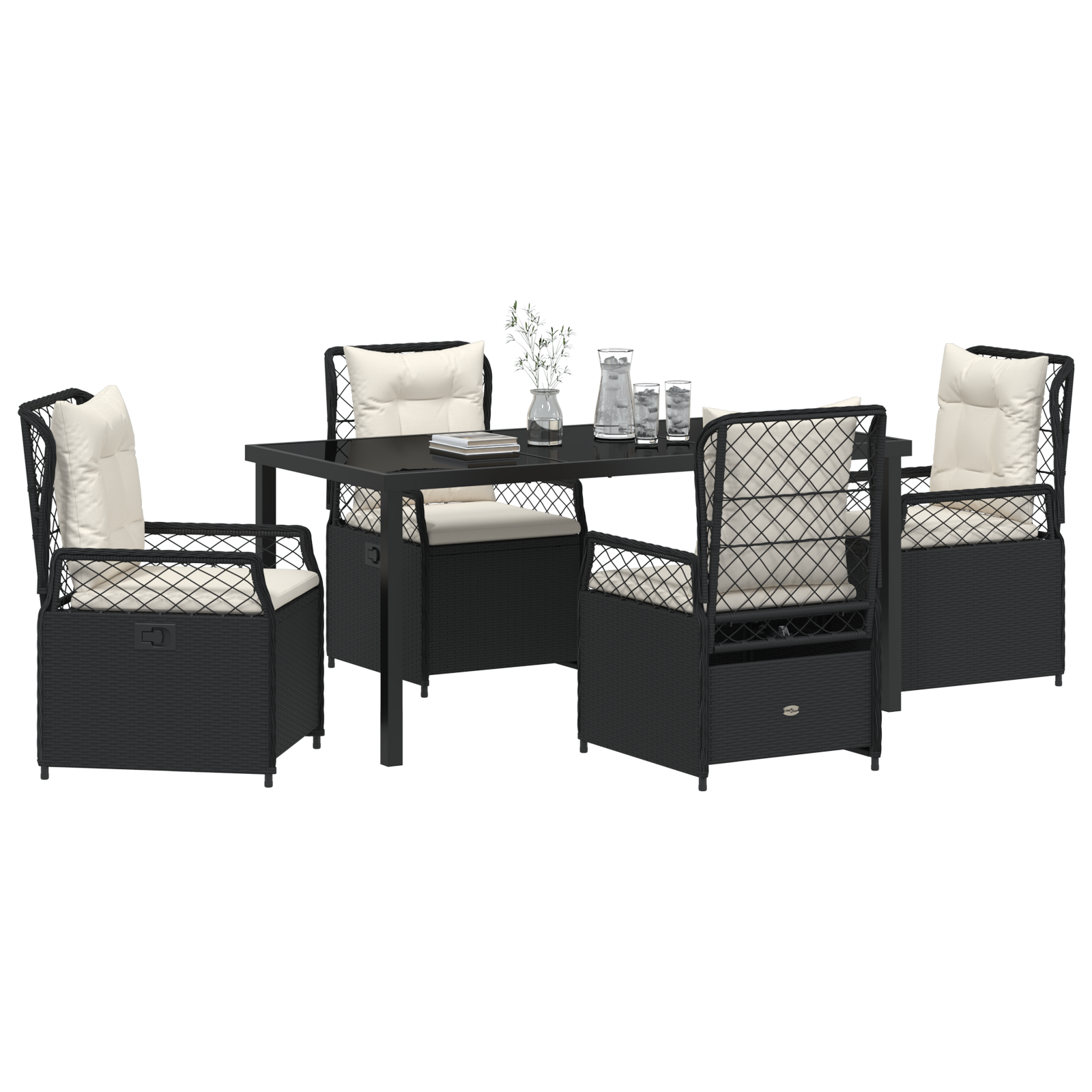 vidaXL 5-delige Tuin Eetset Zwart Poly Rattan
