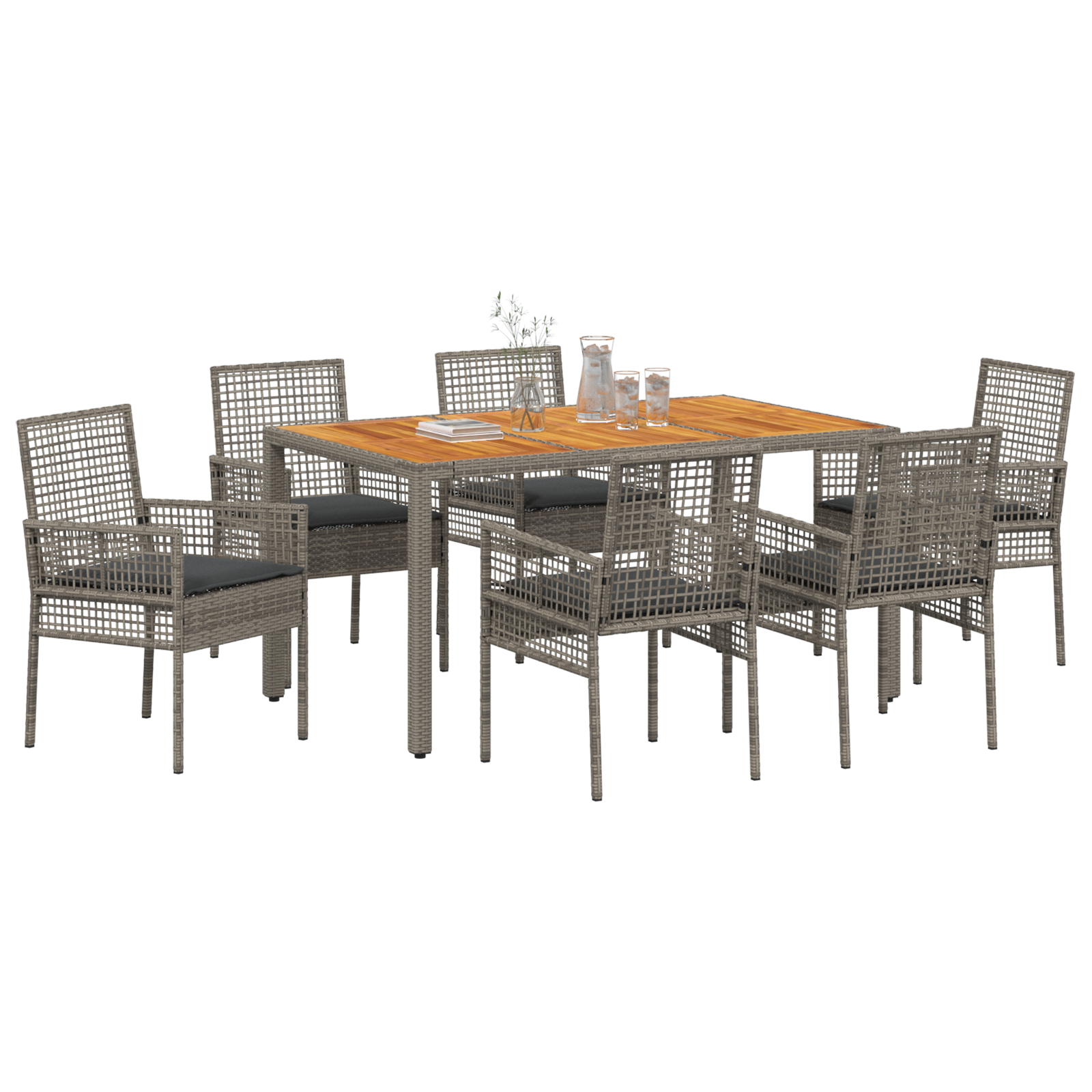 vidaXL 7-delige tuinset met kussens in grijs poly rattan