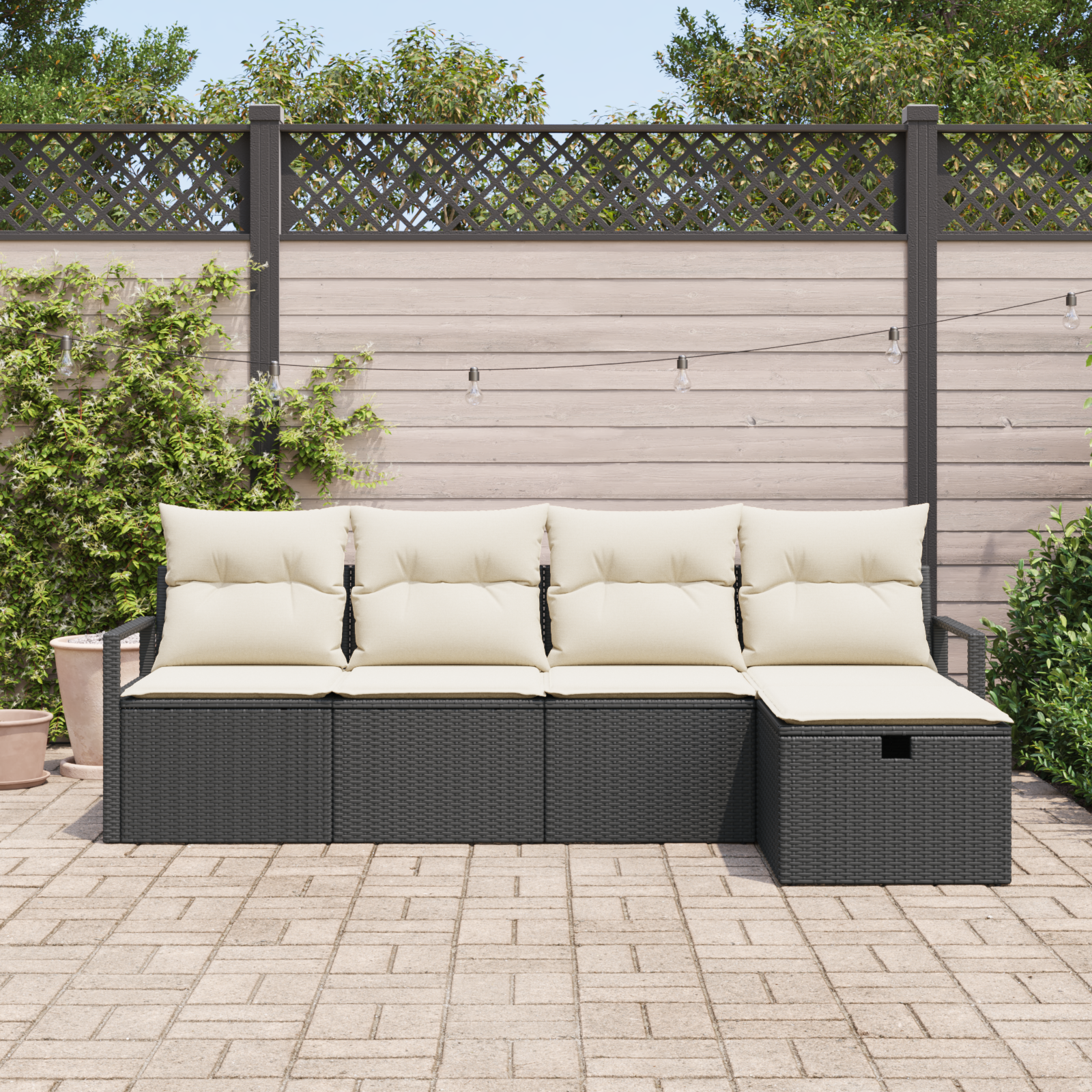 vidaXL 5-delige ligbed set met kussens zwart poly rattan