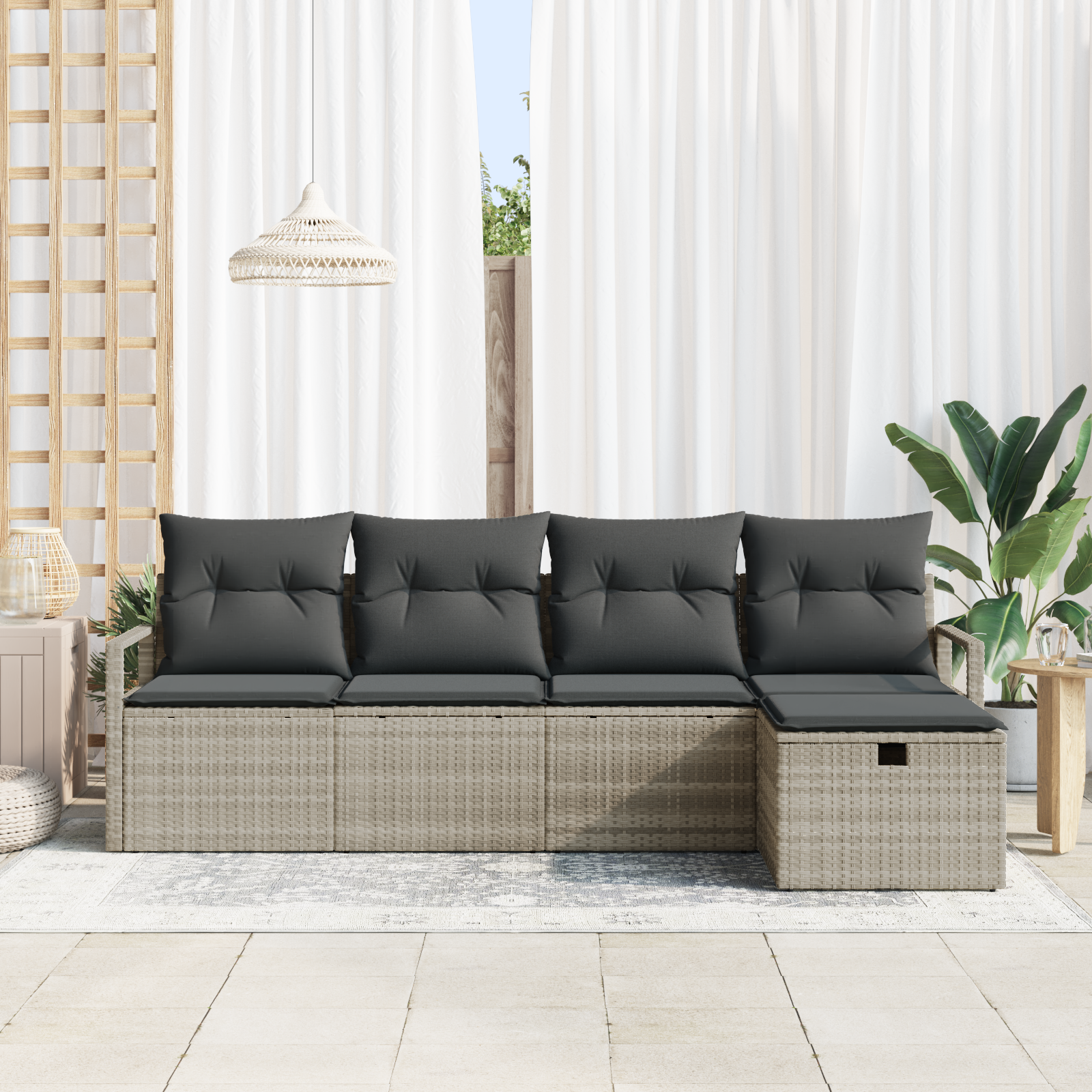 vidaXL 5-delige ligbedset met kussens lichtgrijs poly rattan