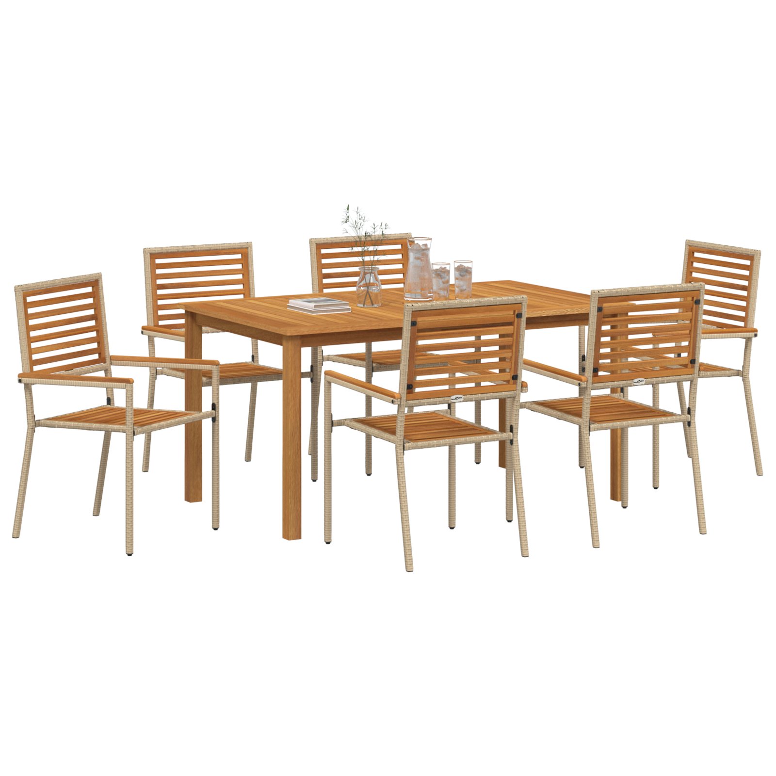 vidaXL 7-delige tuin eetset in Beige Poly Rattan met Acacia