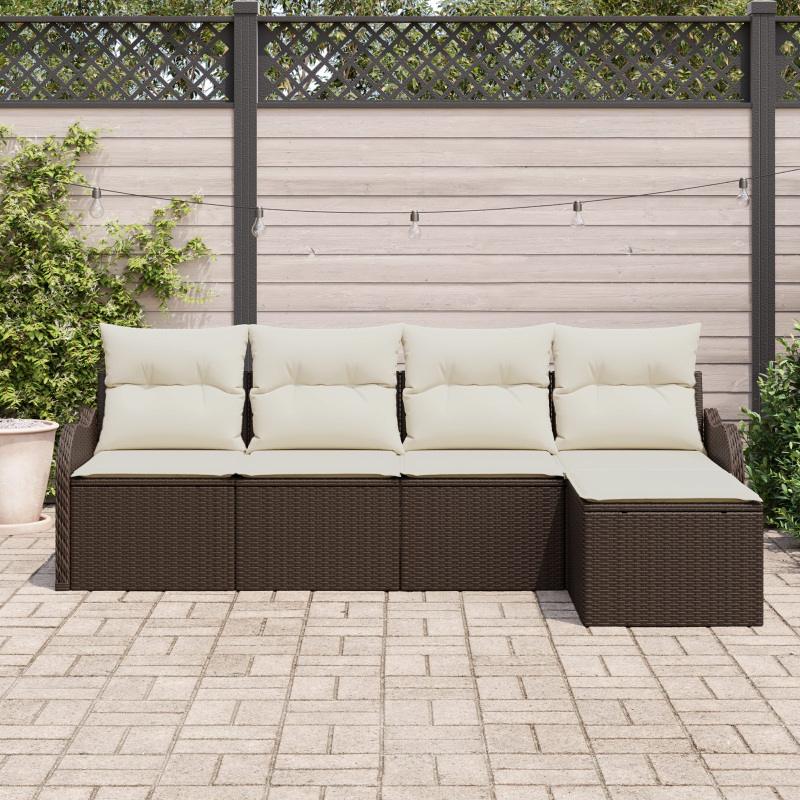vidaXL 5-delige tuinset met kussens bruin poly rattan