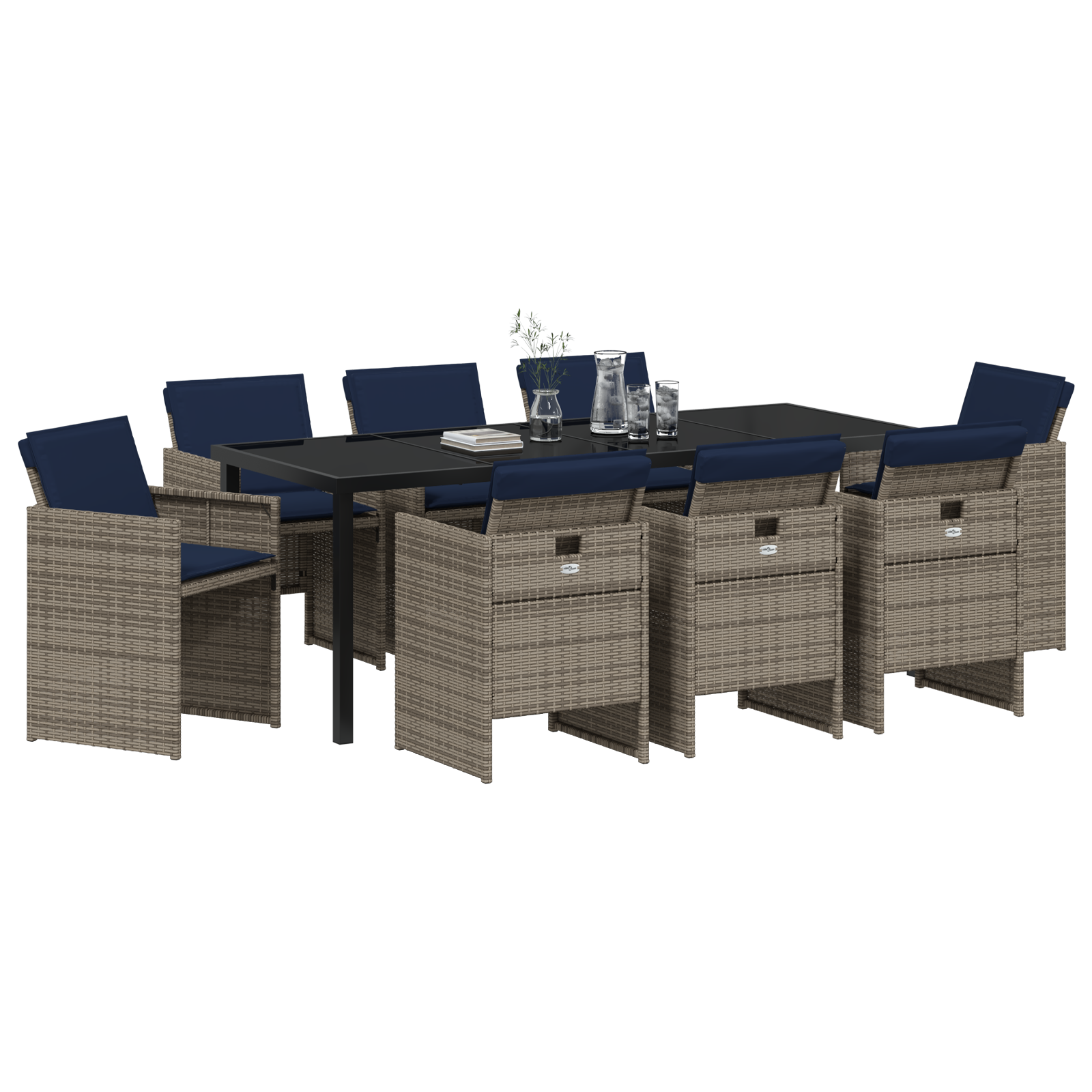 vidaXL 9-delige tuinset met kussens in grijs poly rattan