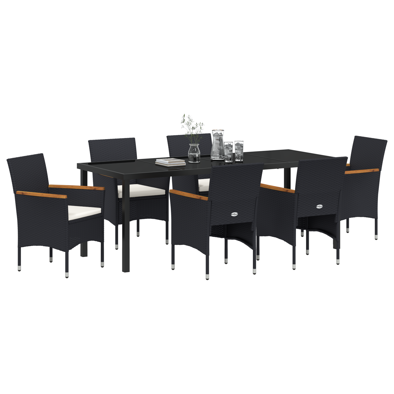 vidaXL 7-delige tuin eettafelset Zwart Poly Rattan