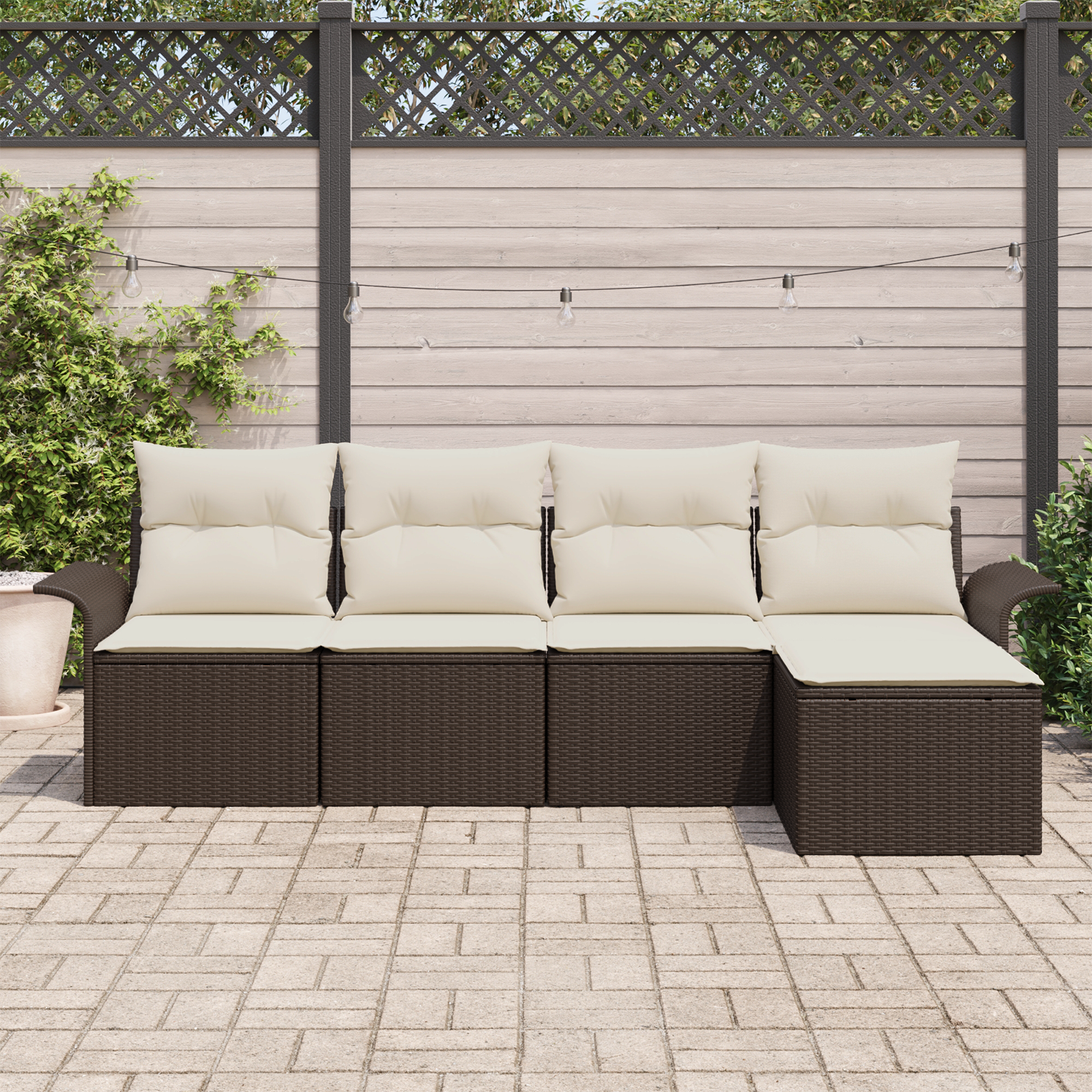 vidaXL 5-delige tuinbankset met kussens bruin poly rattan