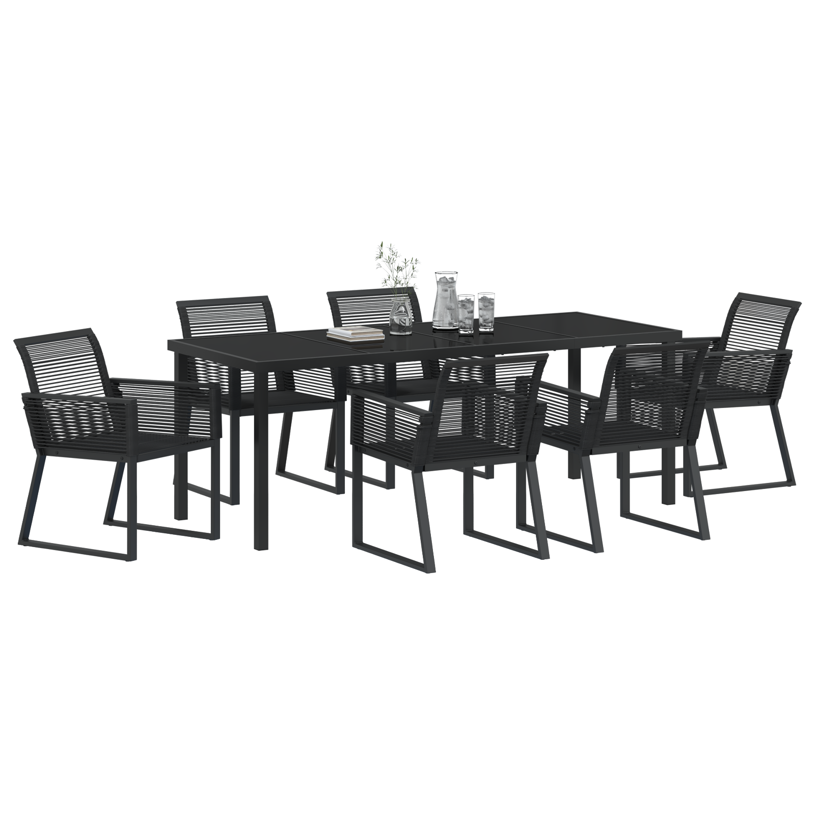 vidaXL 7-delige tuinset Zwart Poly Rattan