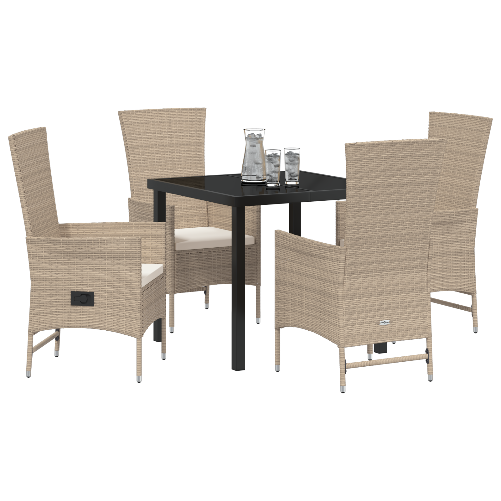 vidaXL 5-delige tuinset met kussens in beige poly rattan