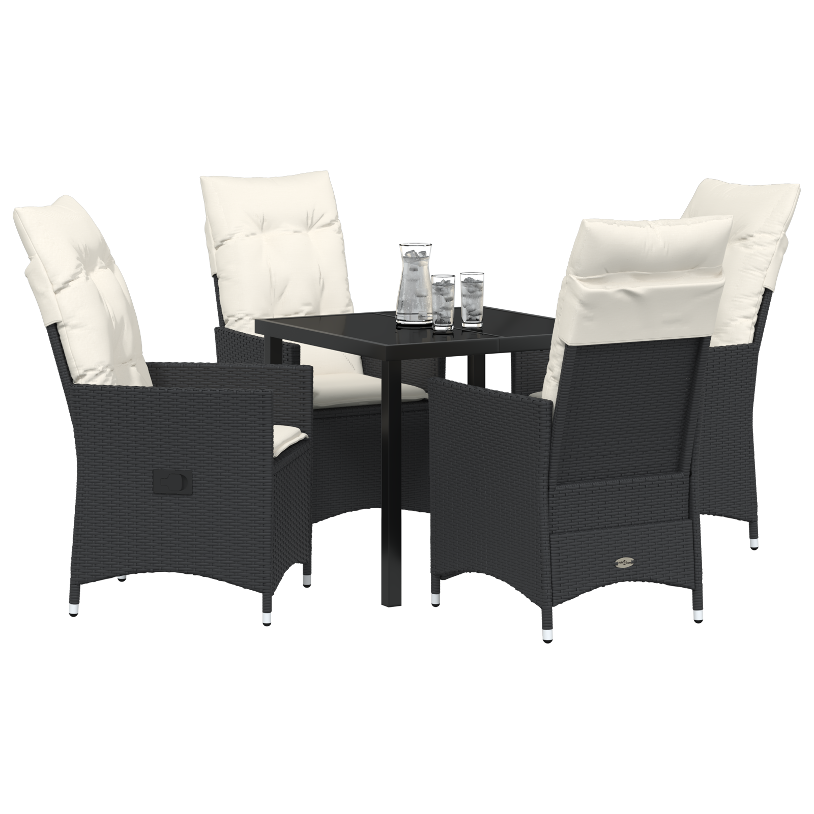 vidaXL 5-delige Tuin Eetset met Kussens - Zwart Poly Rattan