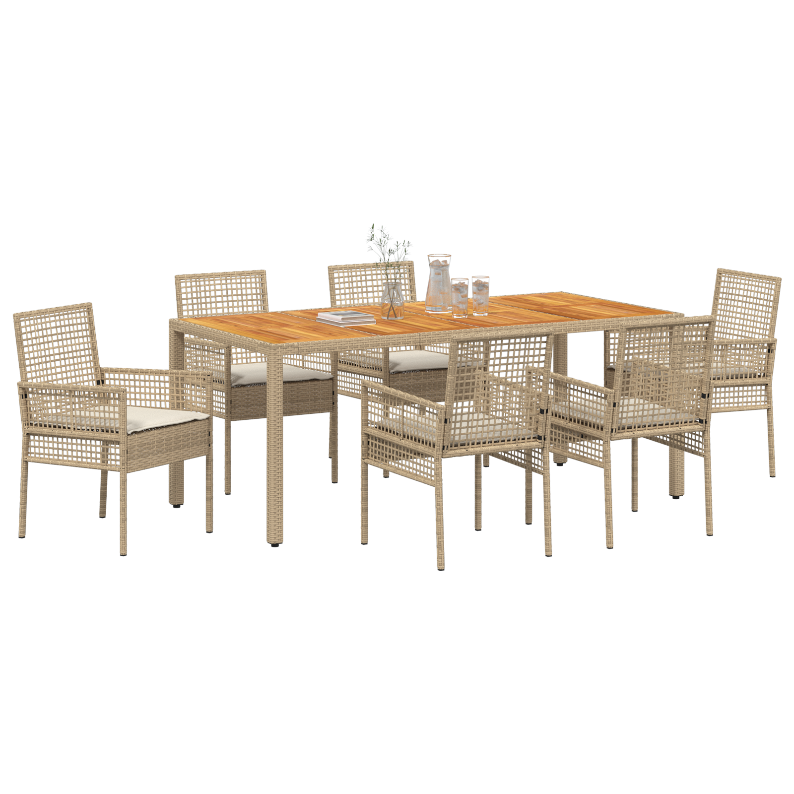 vidaXL 7-delige tuinset met kussens Beige Poly Rattan