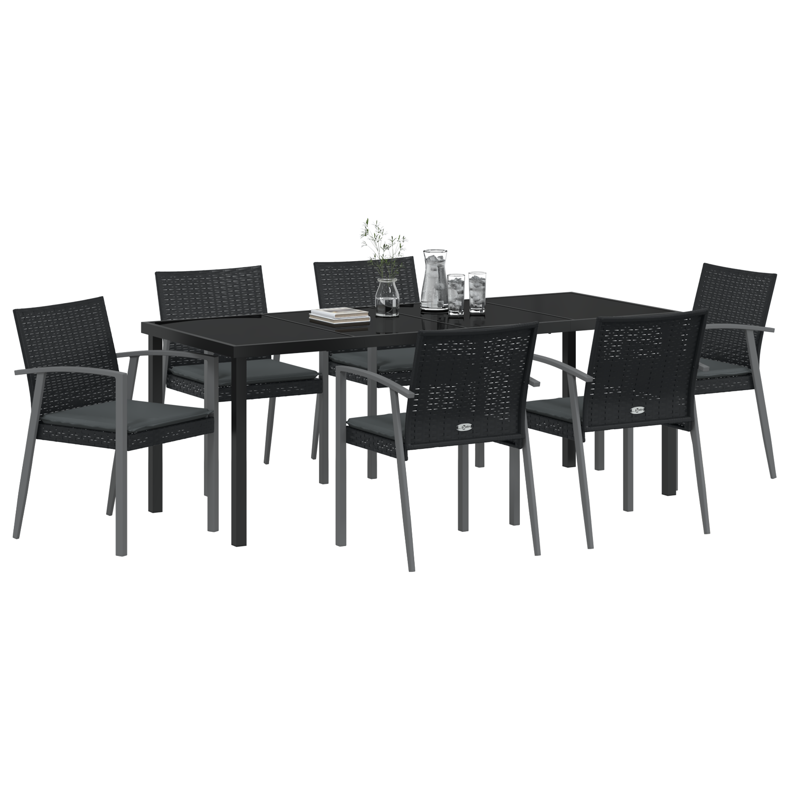 vidaXL 7-delige tuinset met kussens zwart poly rattan