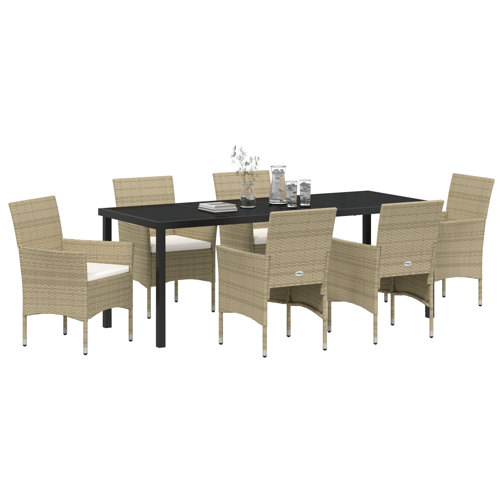 vidaXL 7-delige Tuin Eetset Beige Poly Rattan