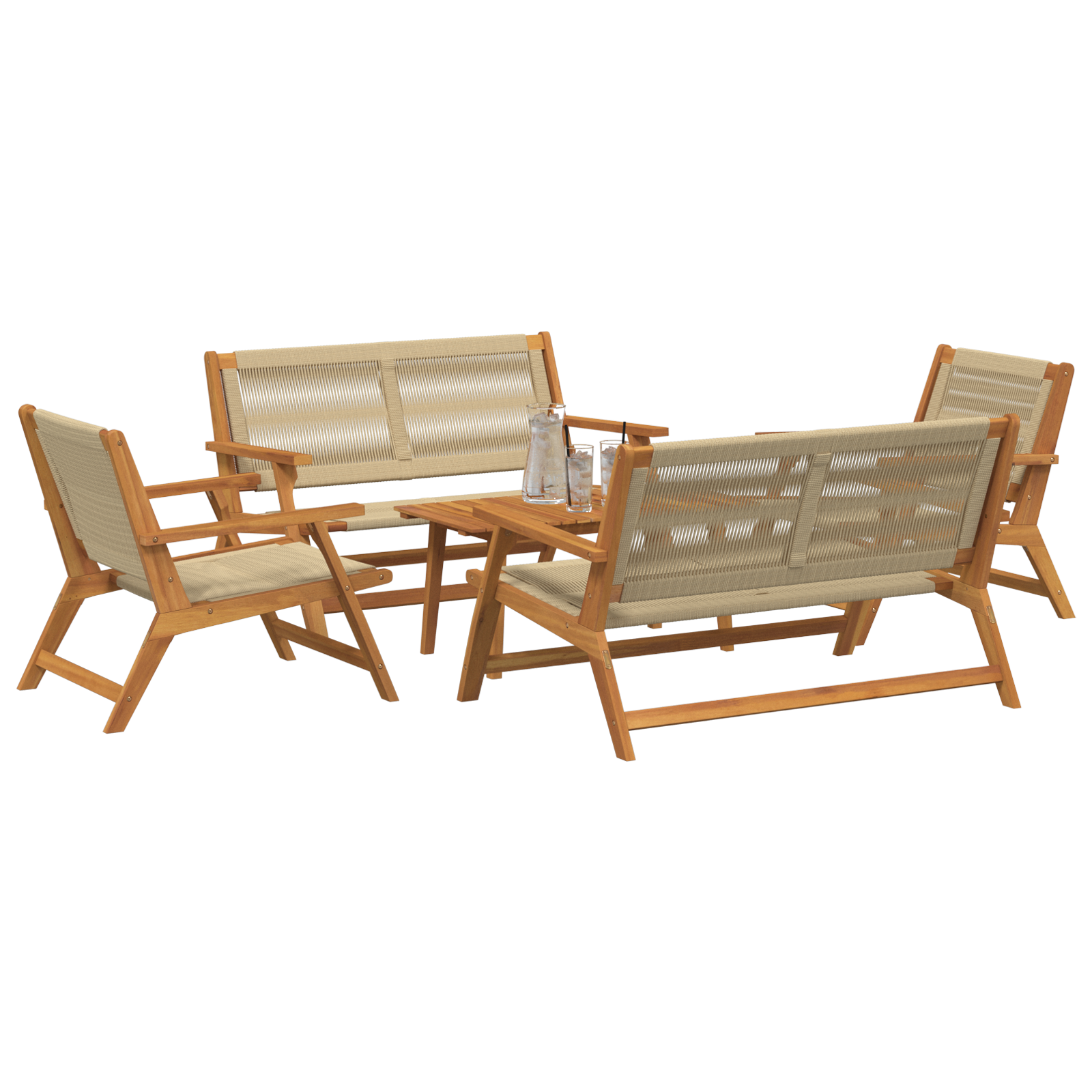 vidaXL Ligbedden met Tafel 5 stuks Beige Massief Acaciahout