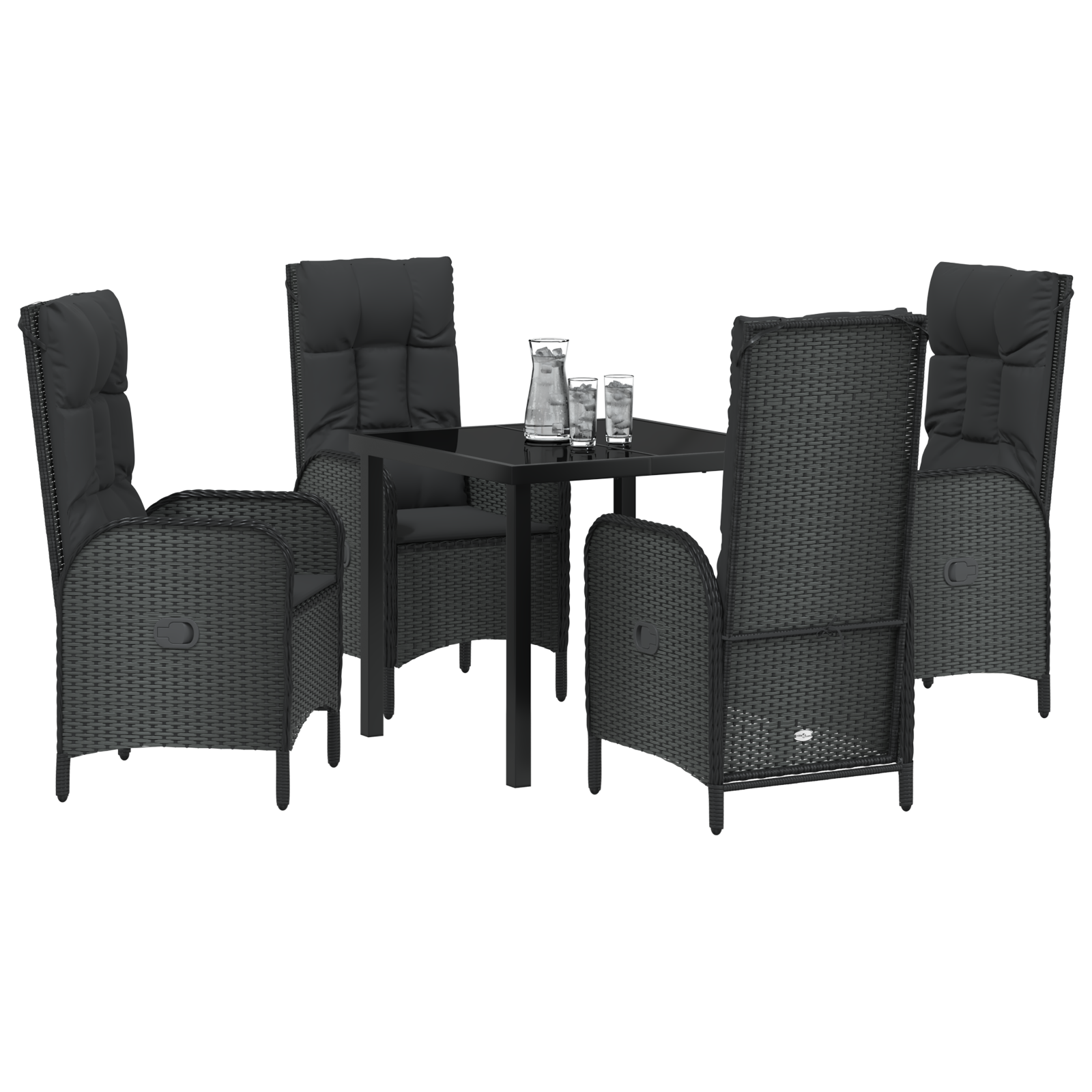 vidaXL 5-delige Tuin Eetset Zwart van Poly Rattan