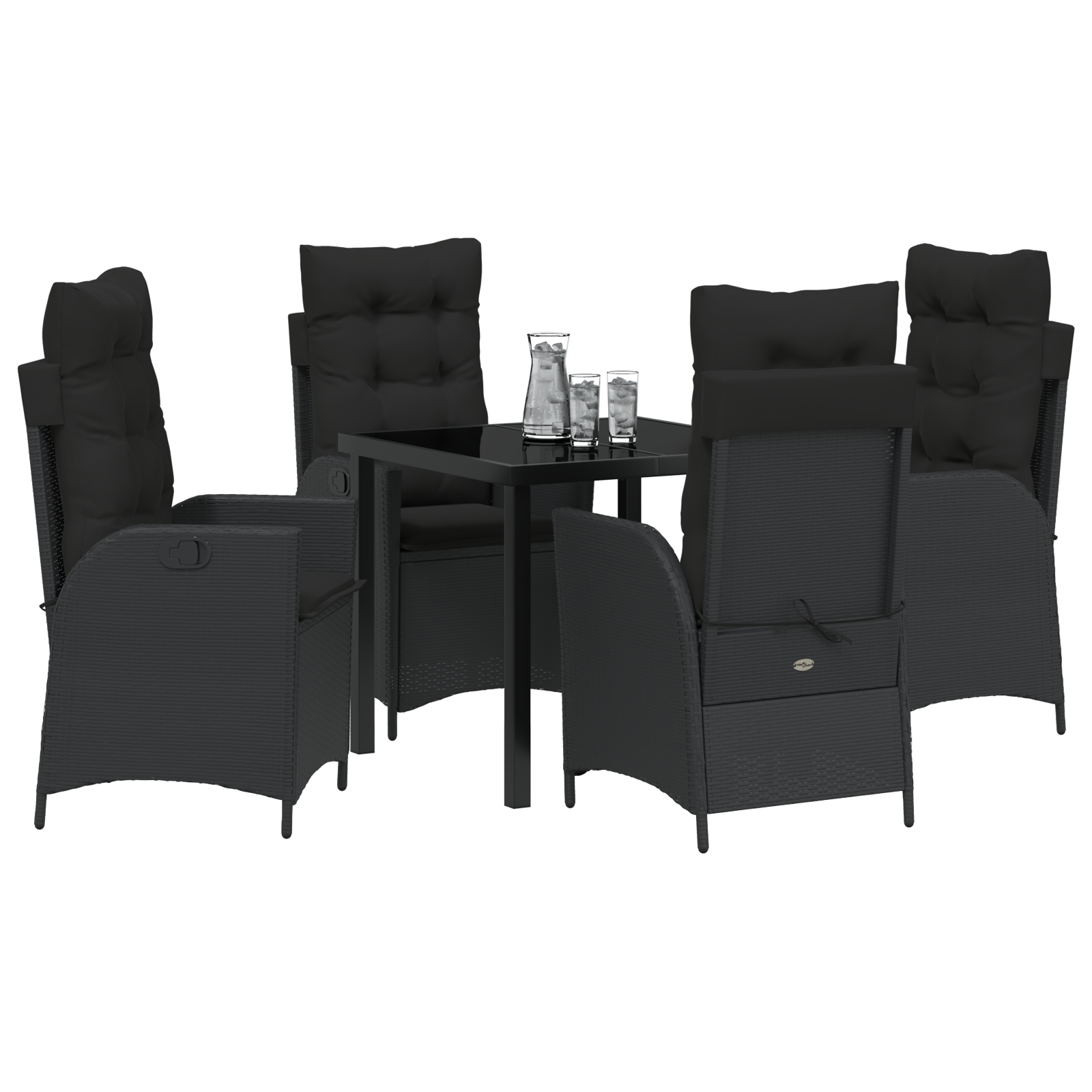 vidaXL 5-delige Tuinset met Kussens - Zwart Poly Rattan